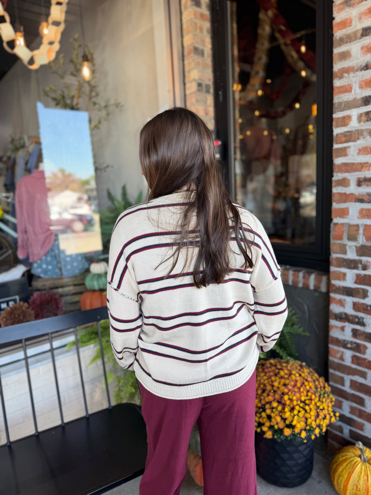 Ivory Exposed Seam Stripe Pullover