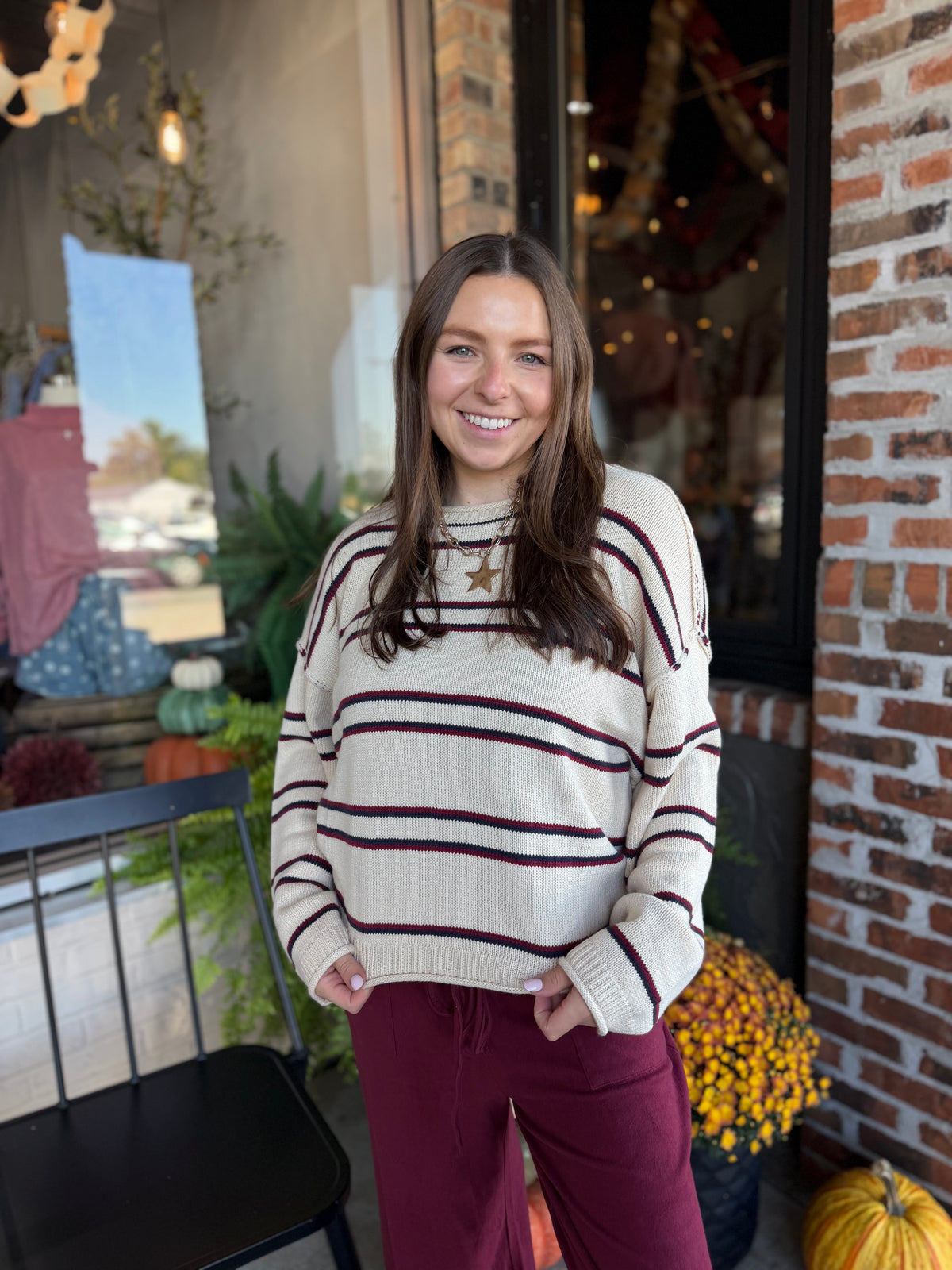 Ivory Exposed Seam Stripe Pullover