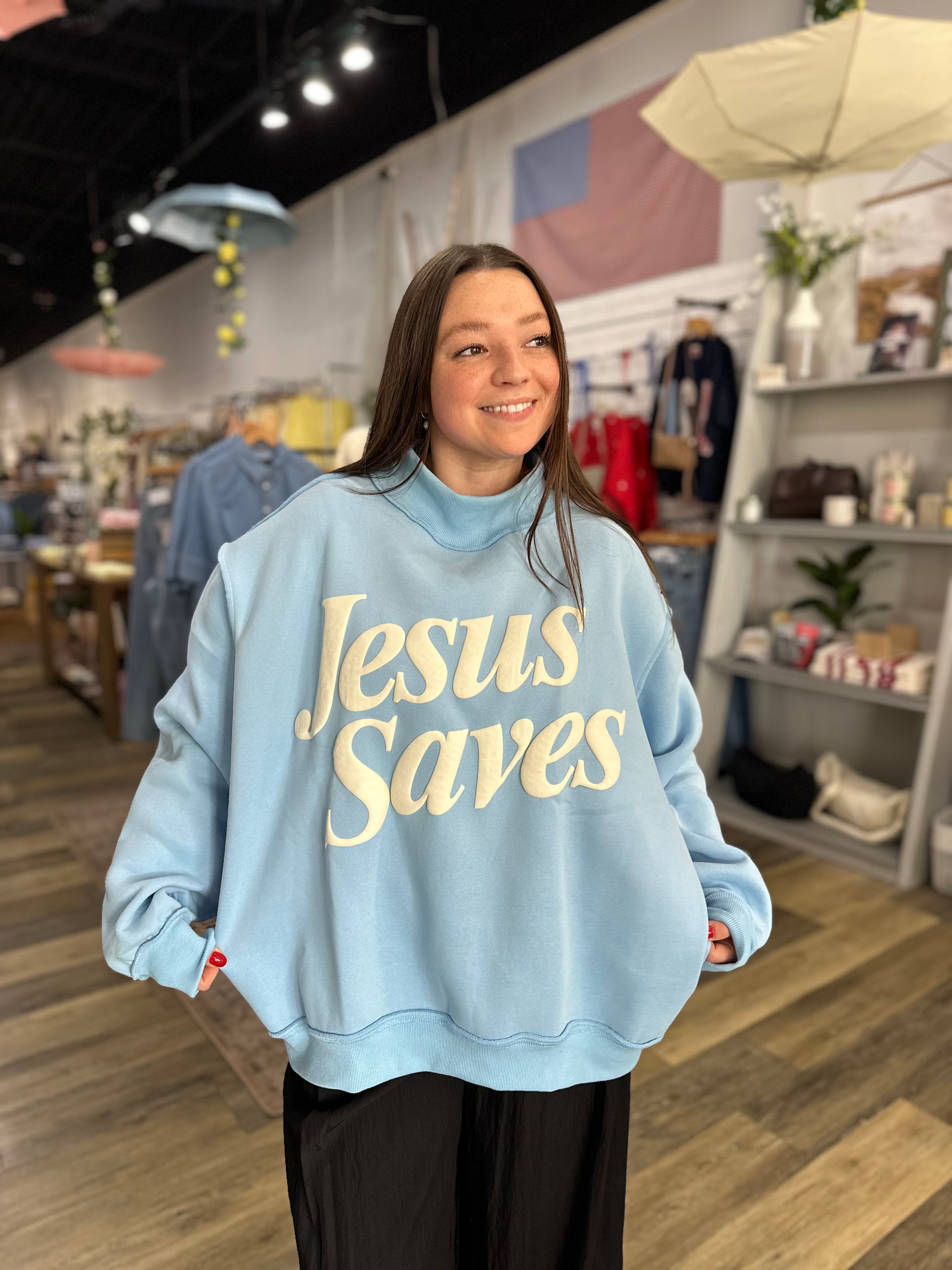Jesus Saves Mock Neck Sweatshirt