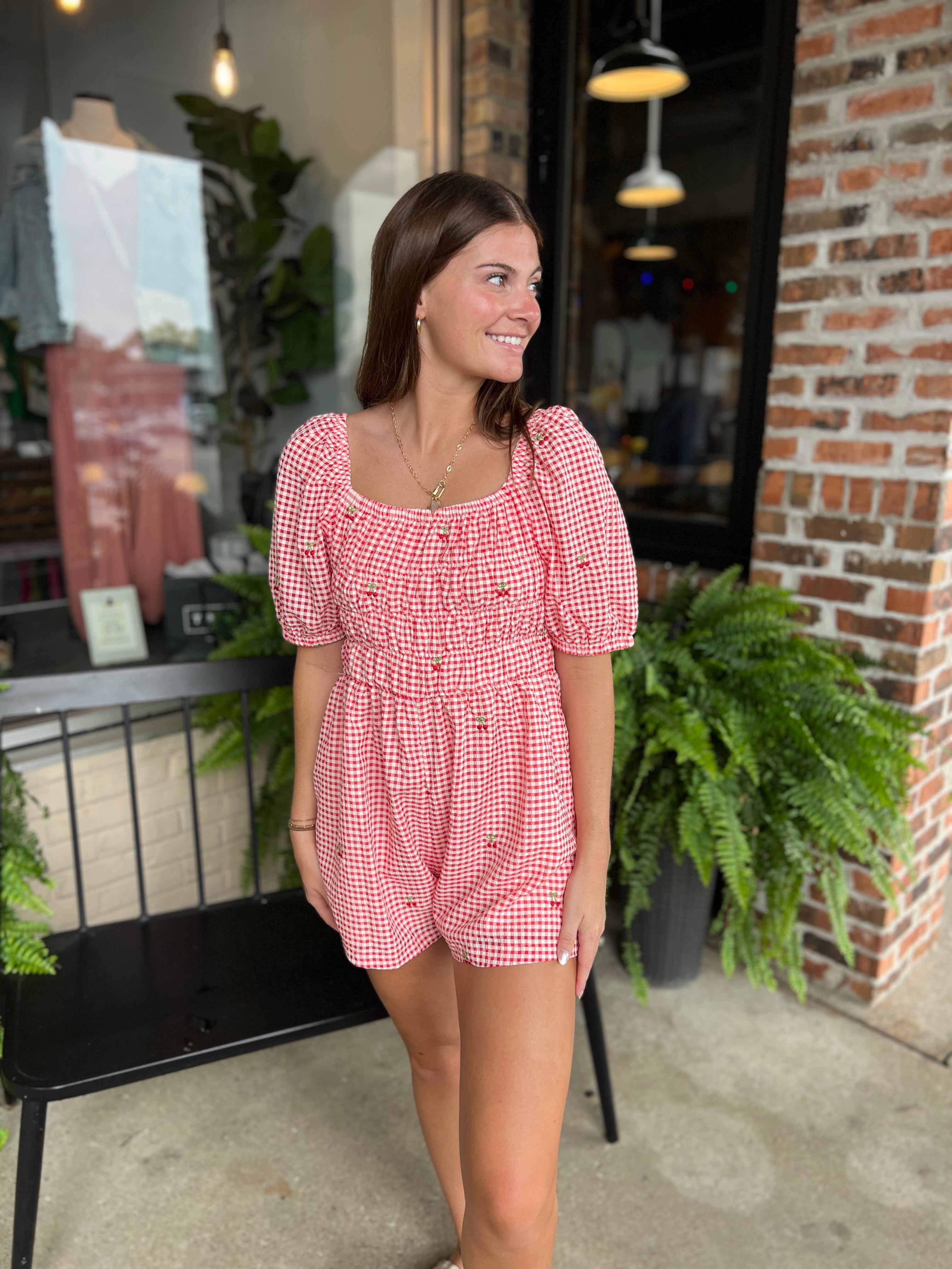 Cherry Checkered Romper - FINAL SALE