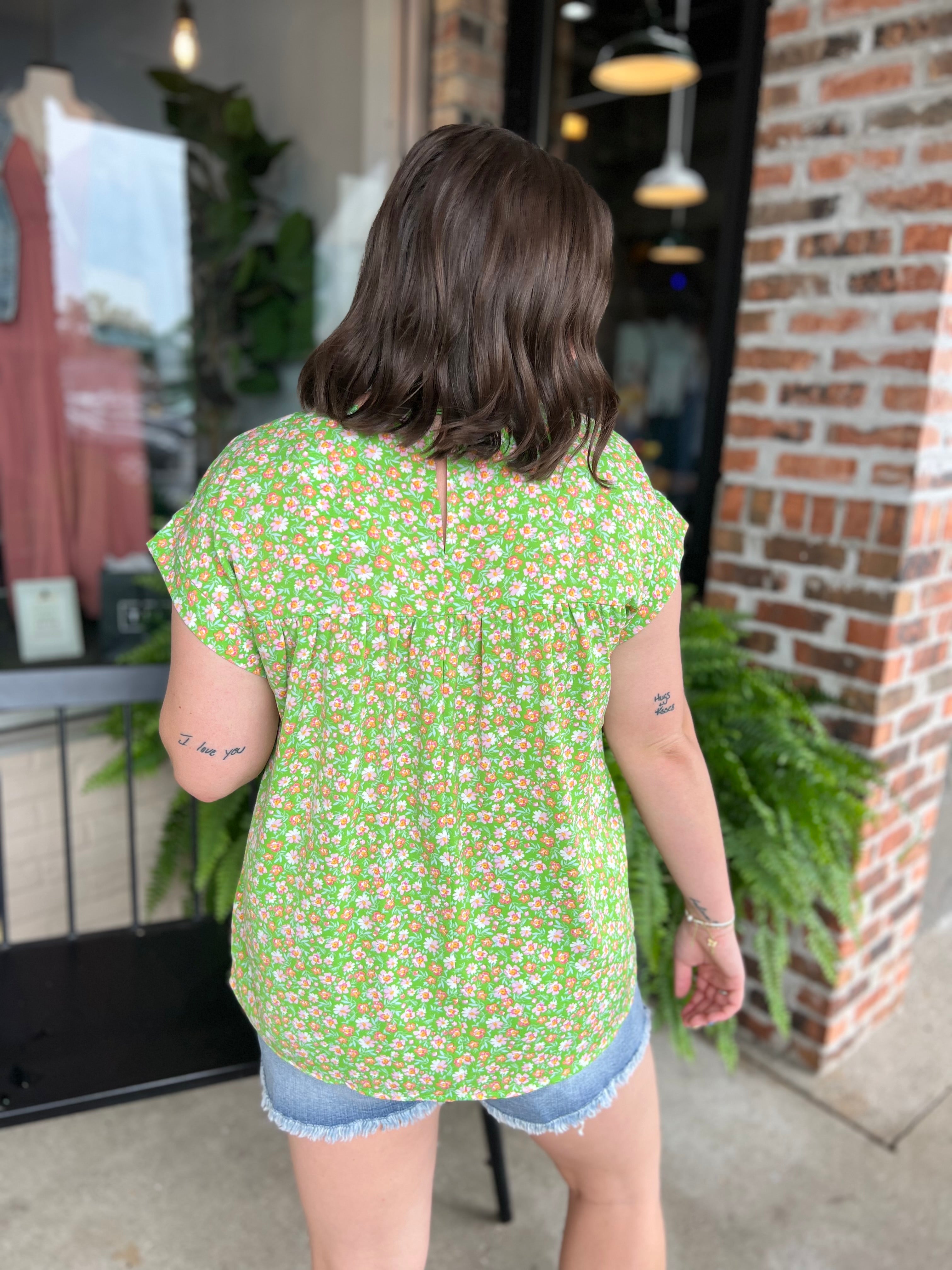 Green Ditsy Floral Top - FINAL SALE