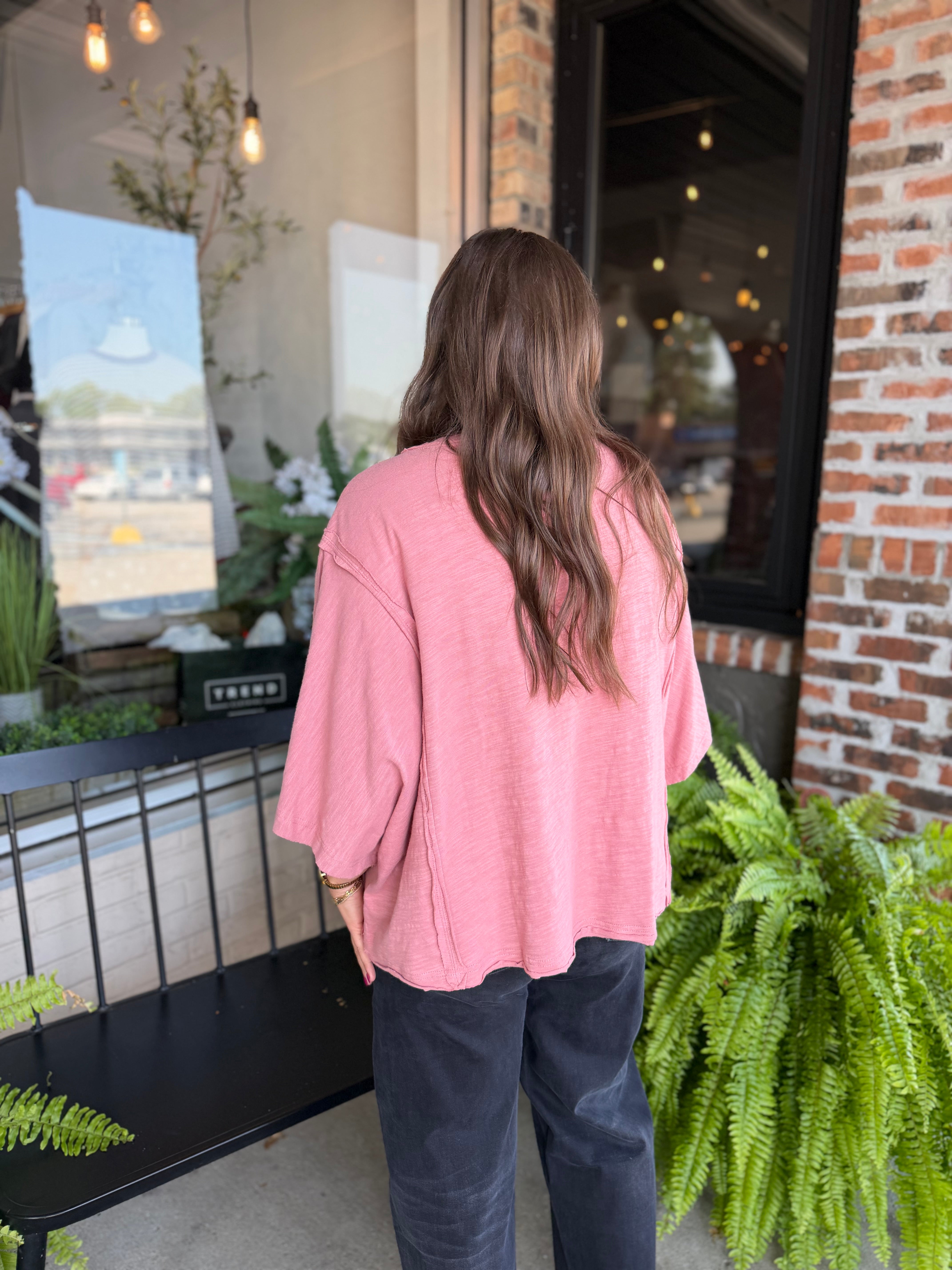 Mauve Cotton Raw Edge Oversized Tee