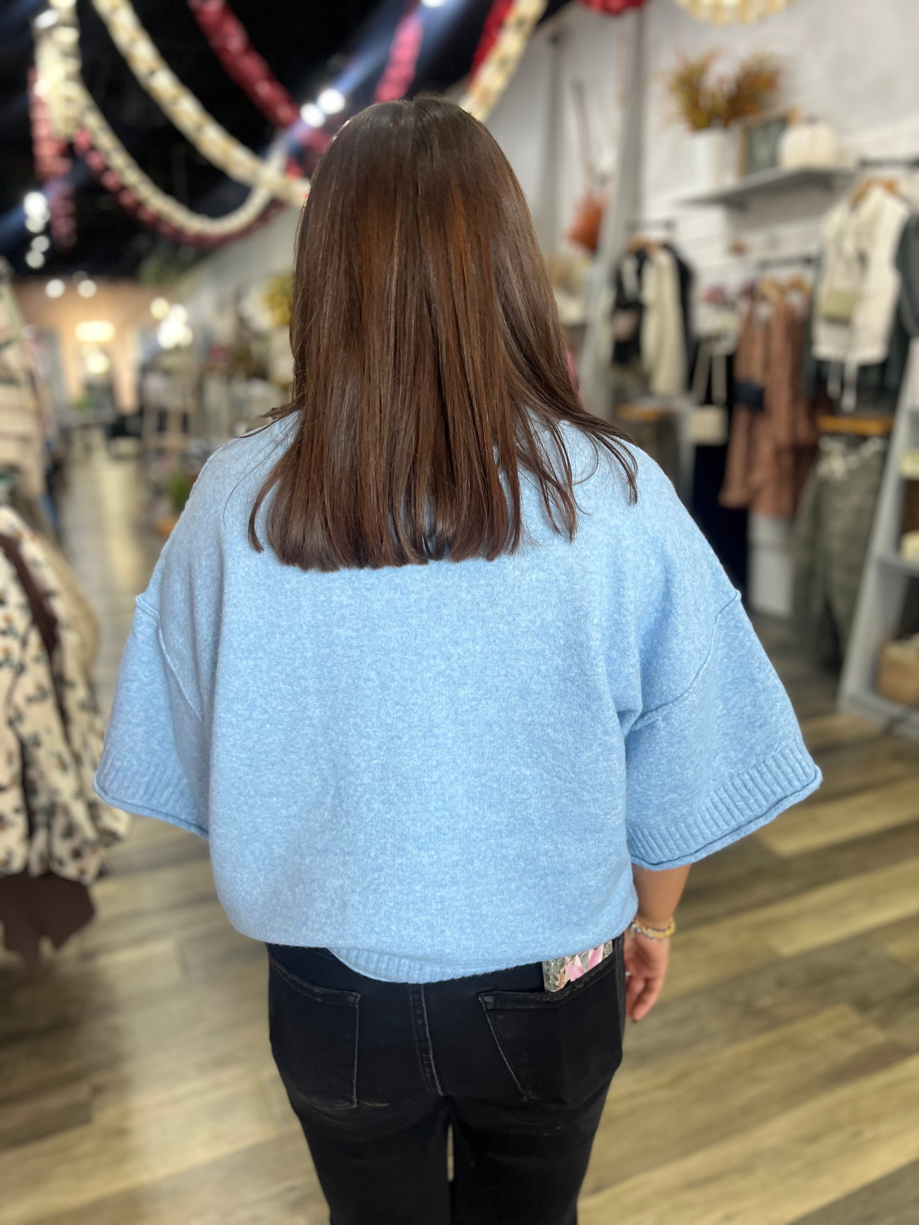 Blue Marled Mock Neck Sweater