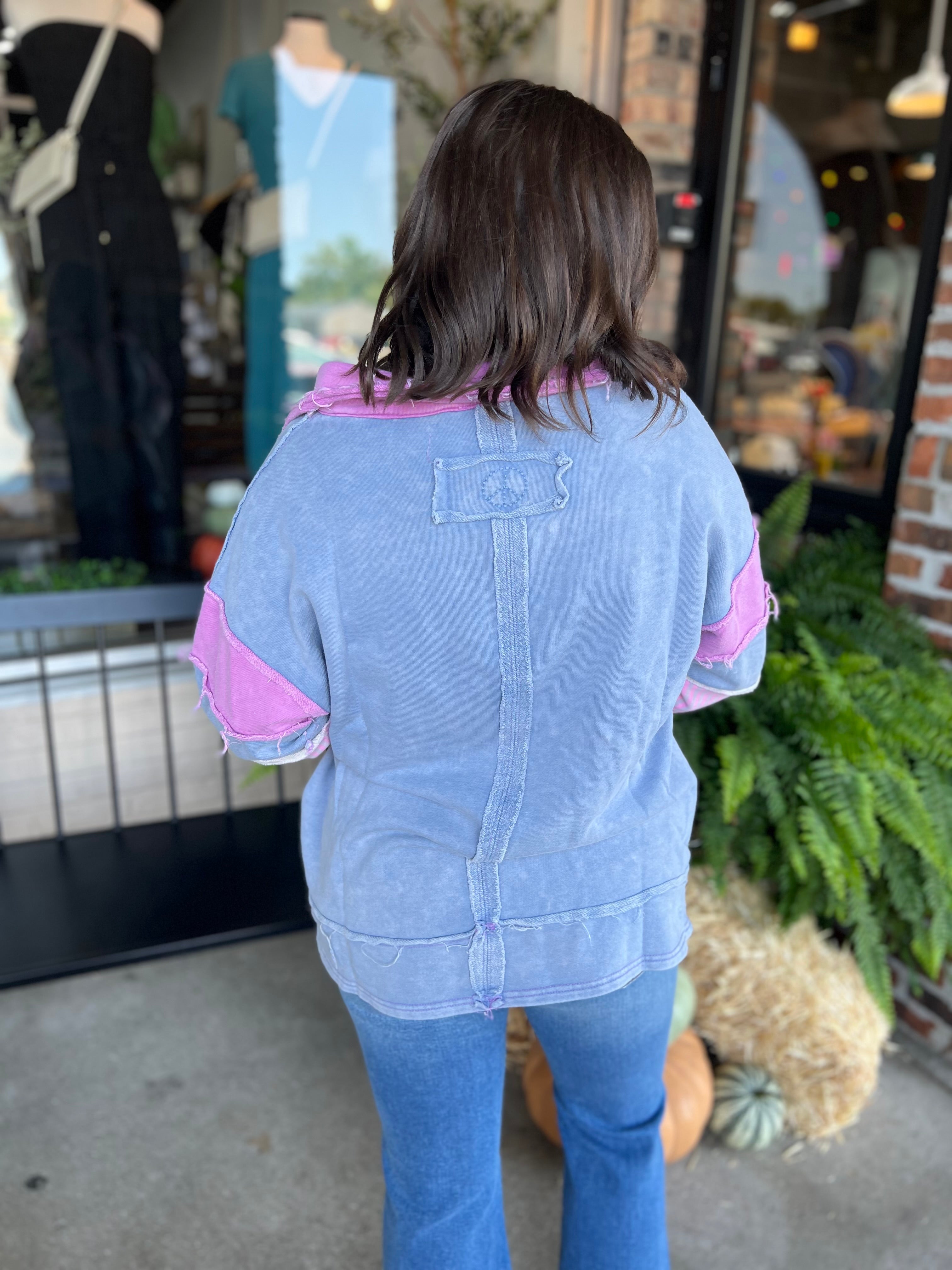 Blue Combo Collar Top