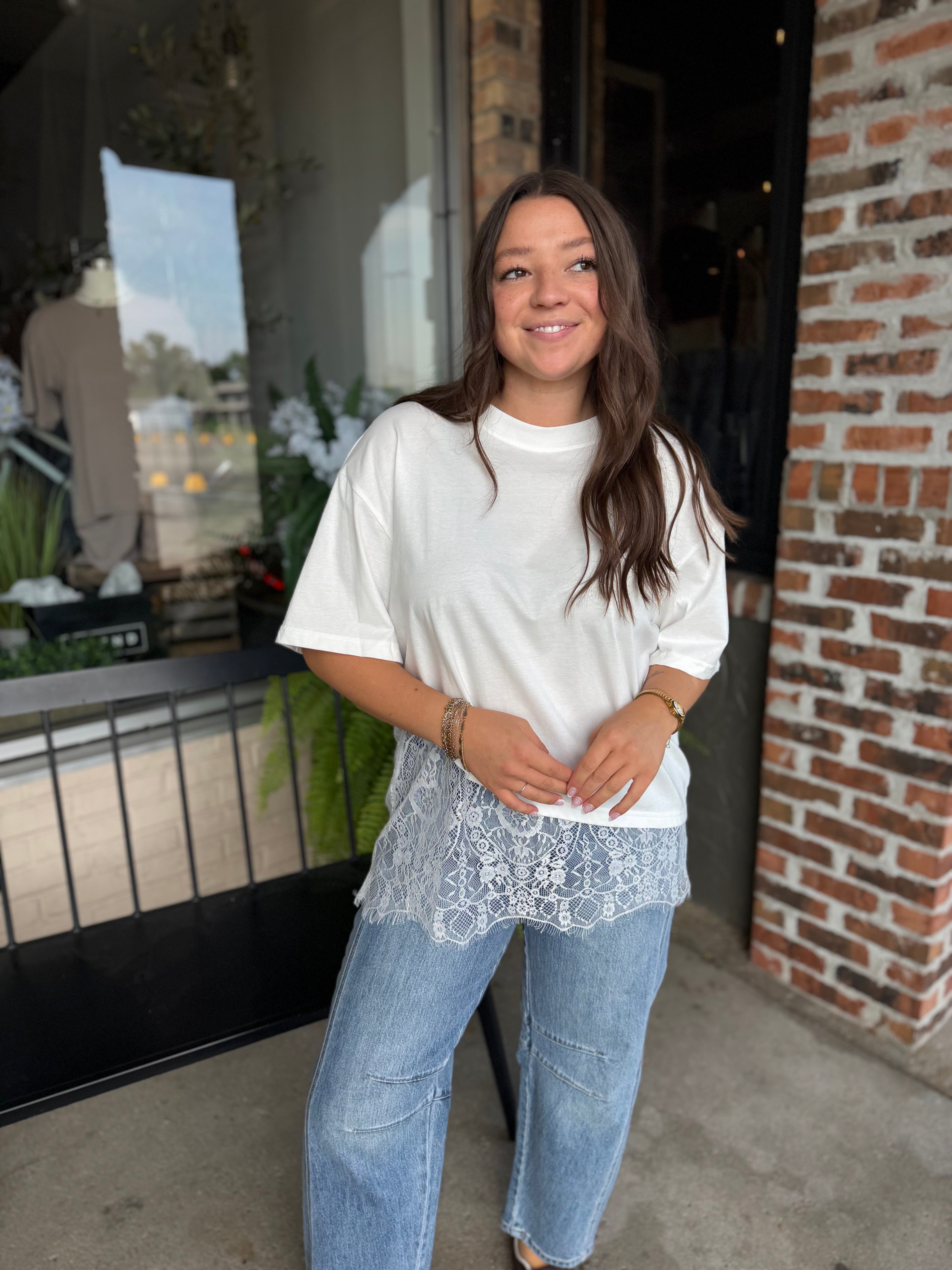 White Lace Trimmed T-Shirt