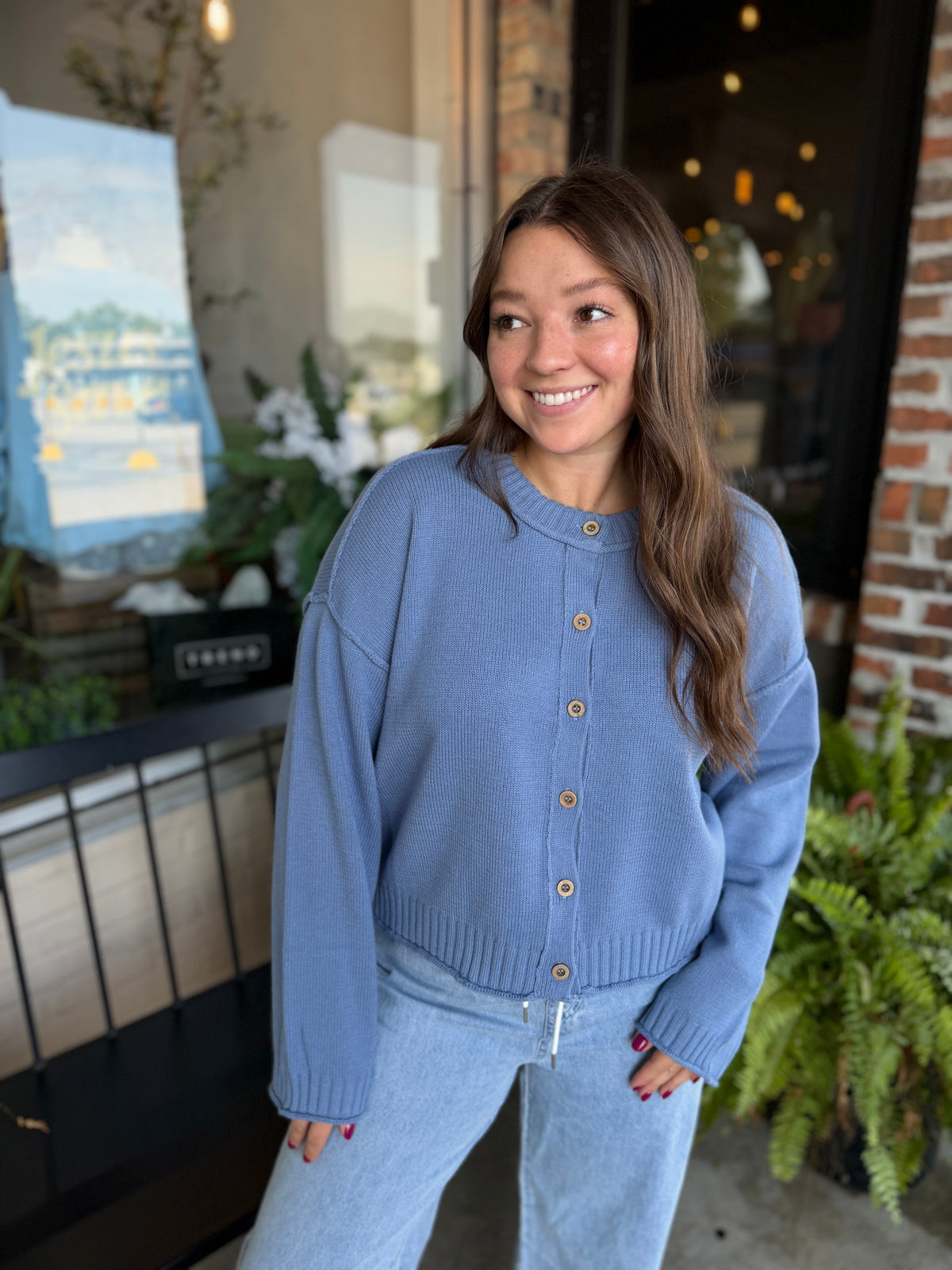 Blue Raw Edge Cardi