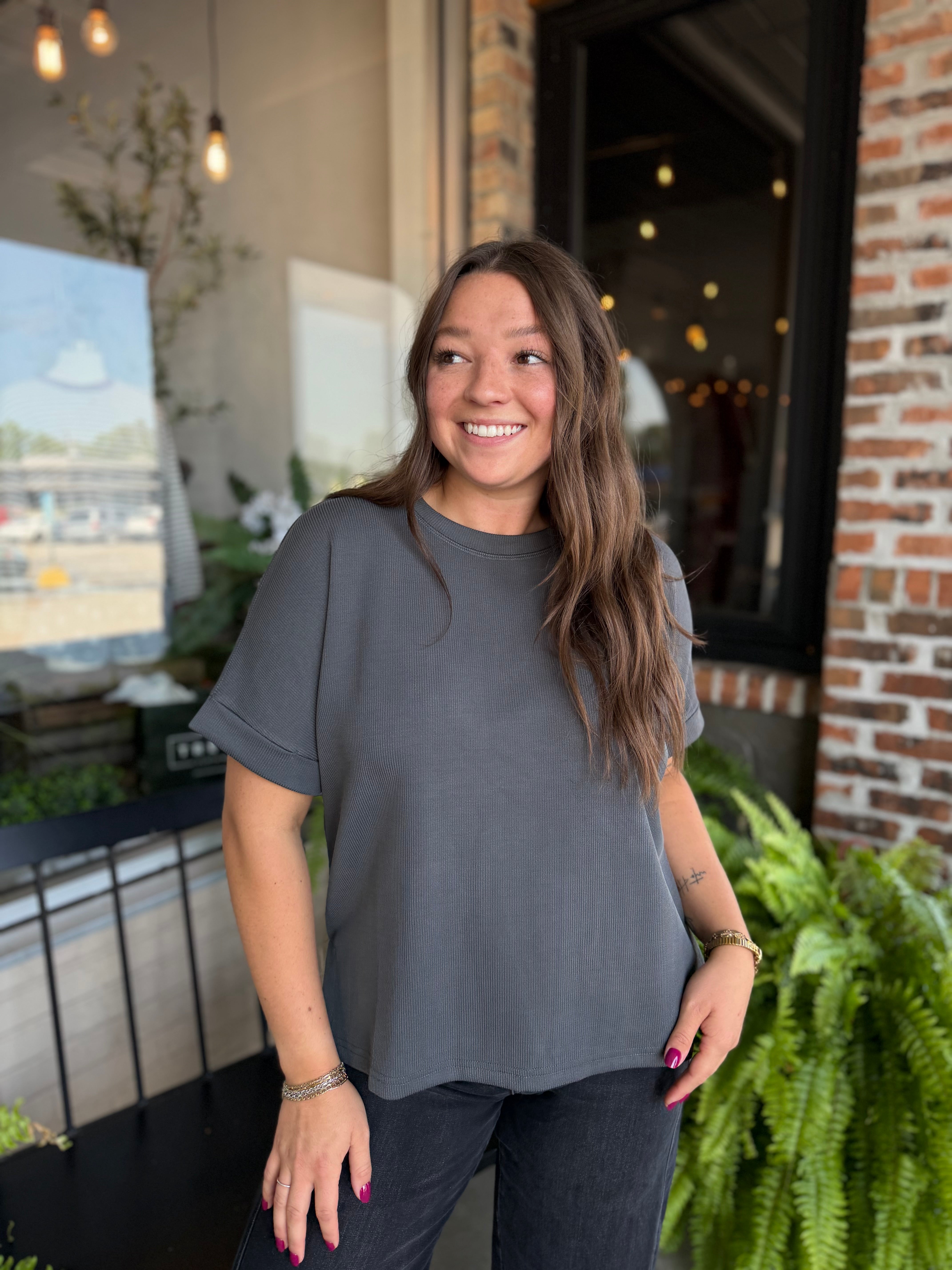 Grey Sand Wash Rib Lounge Tee