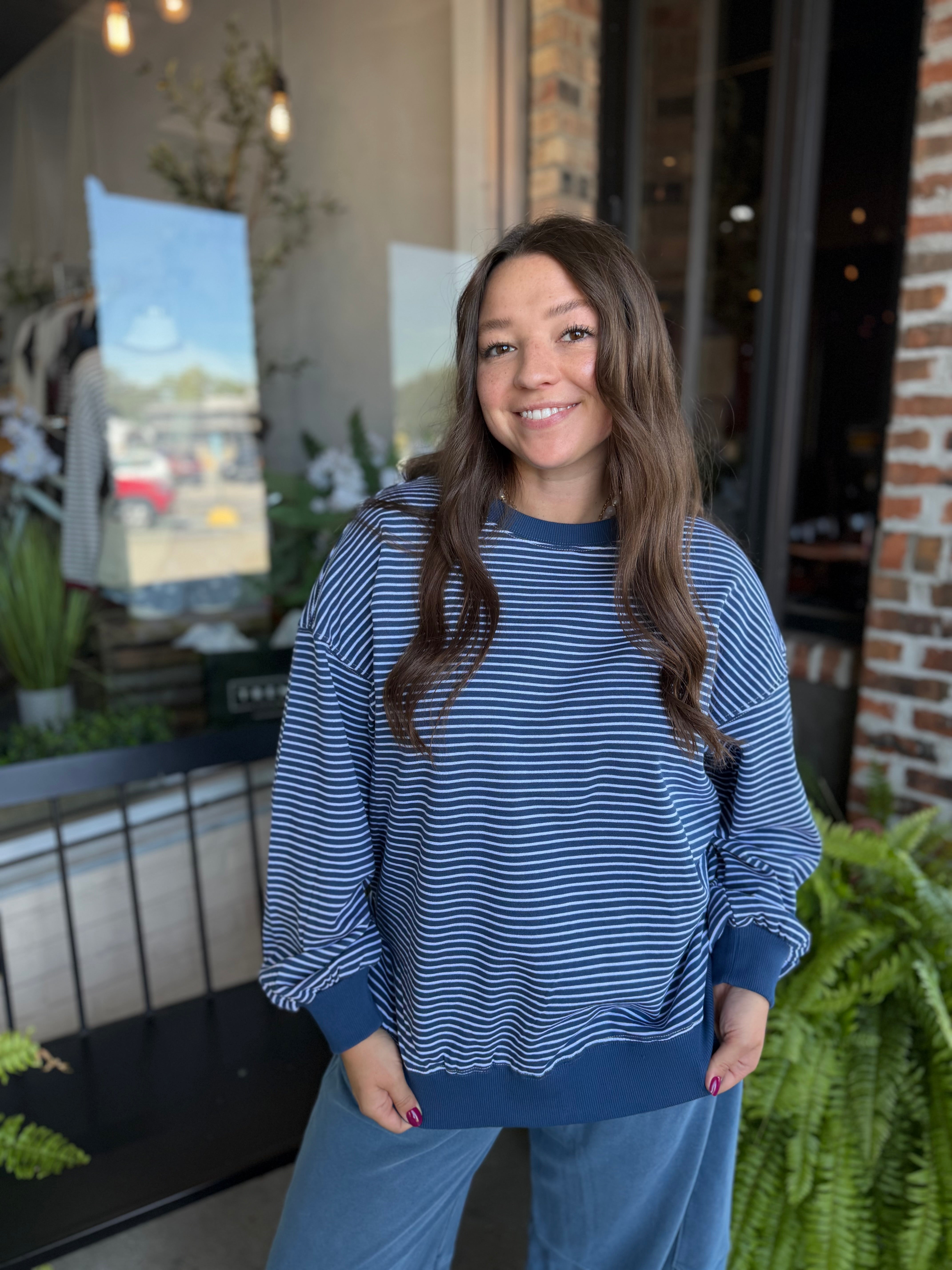 Ocean Coastal Striped Crewneck Sweatshirt