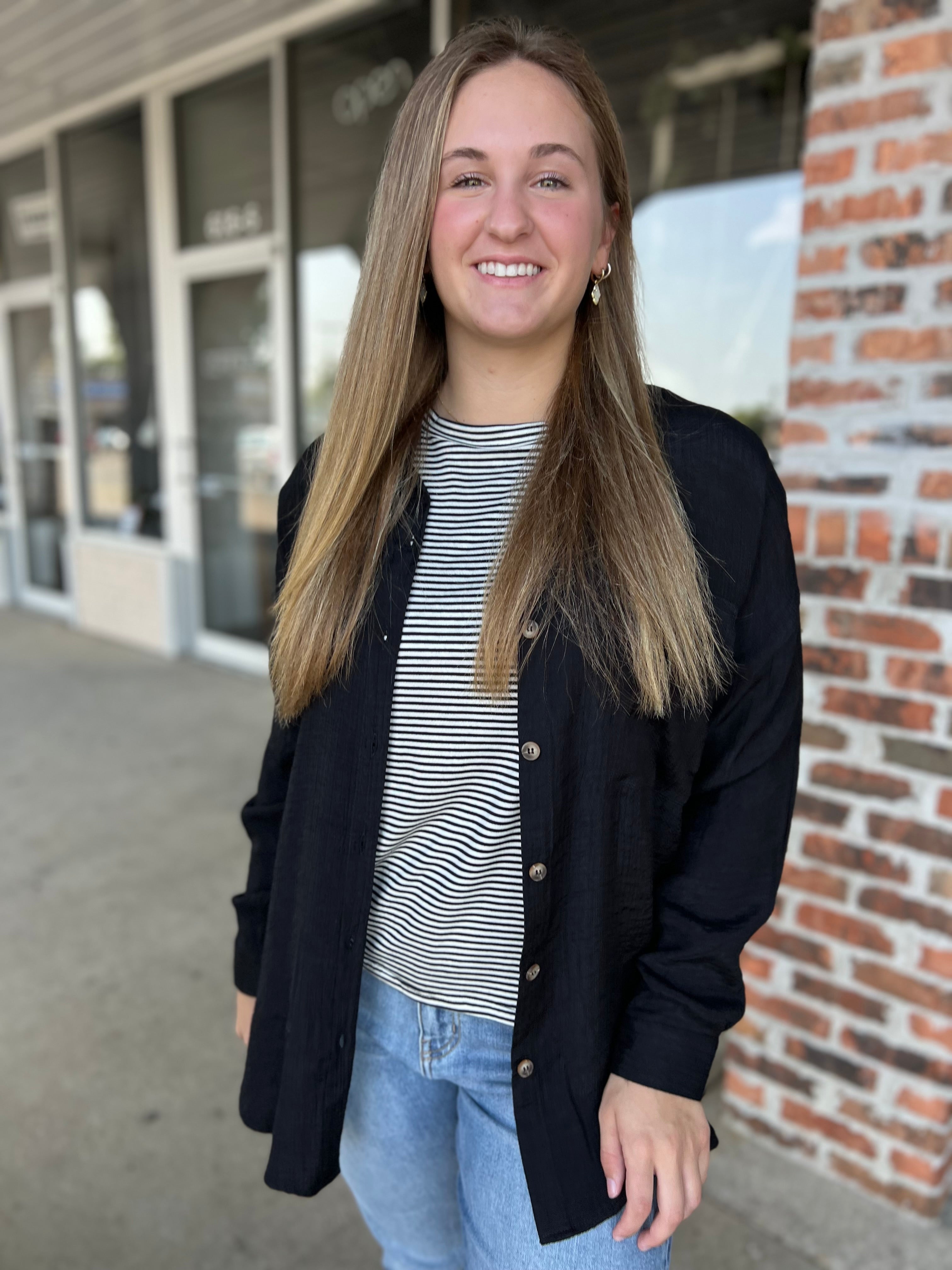 Black Lightweight Button Down