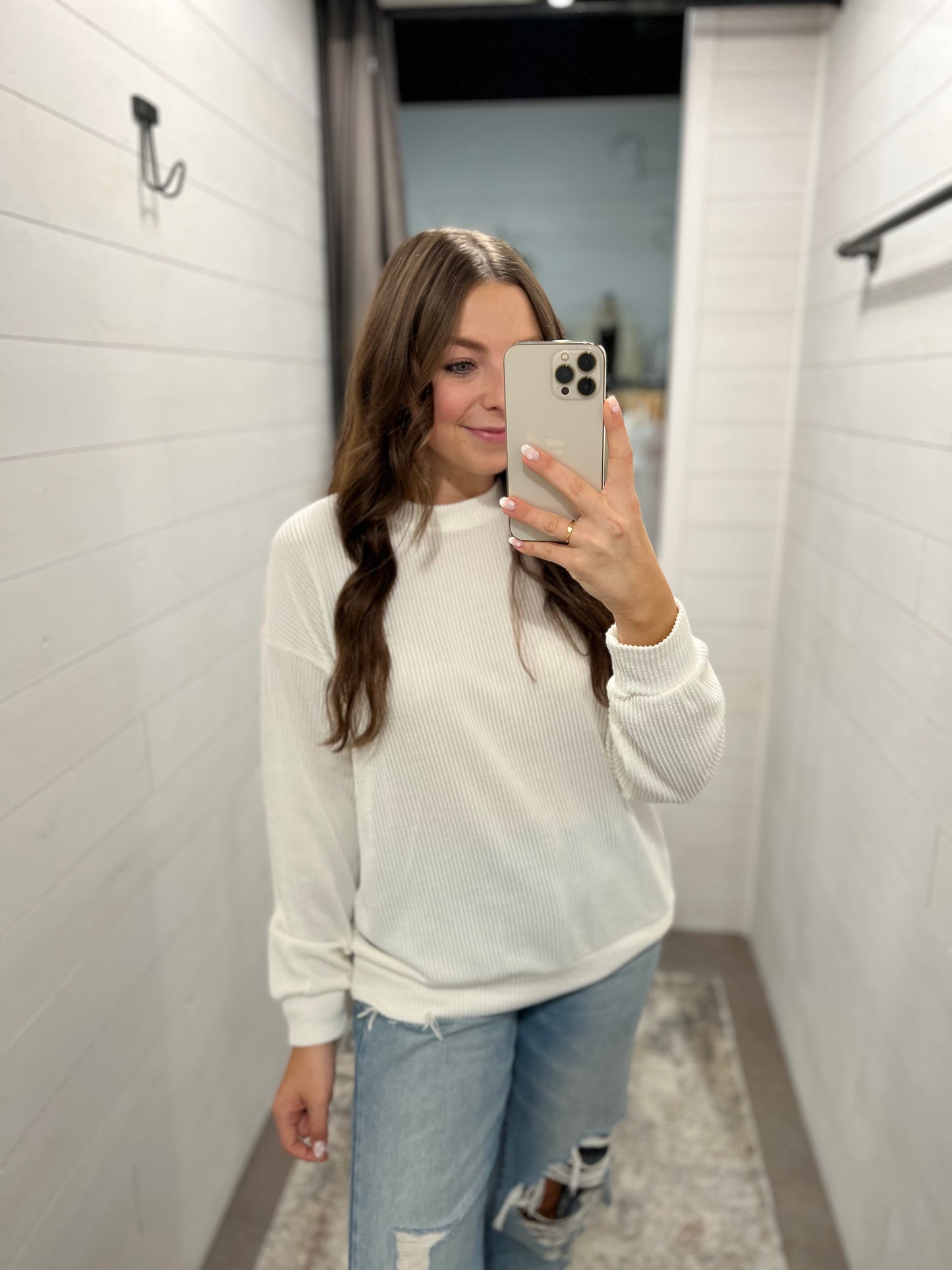 Ivory Ribbed Sweater Top