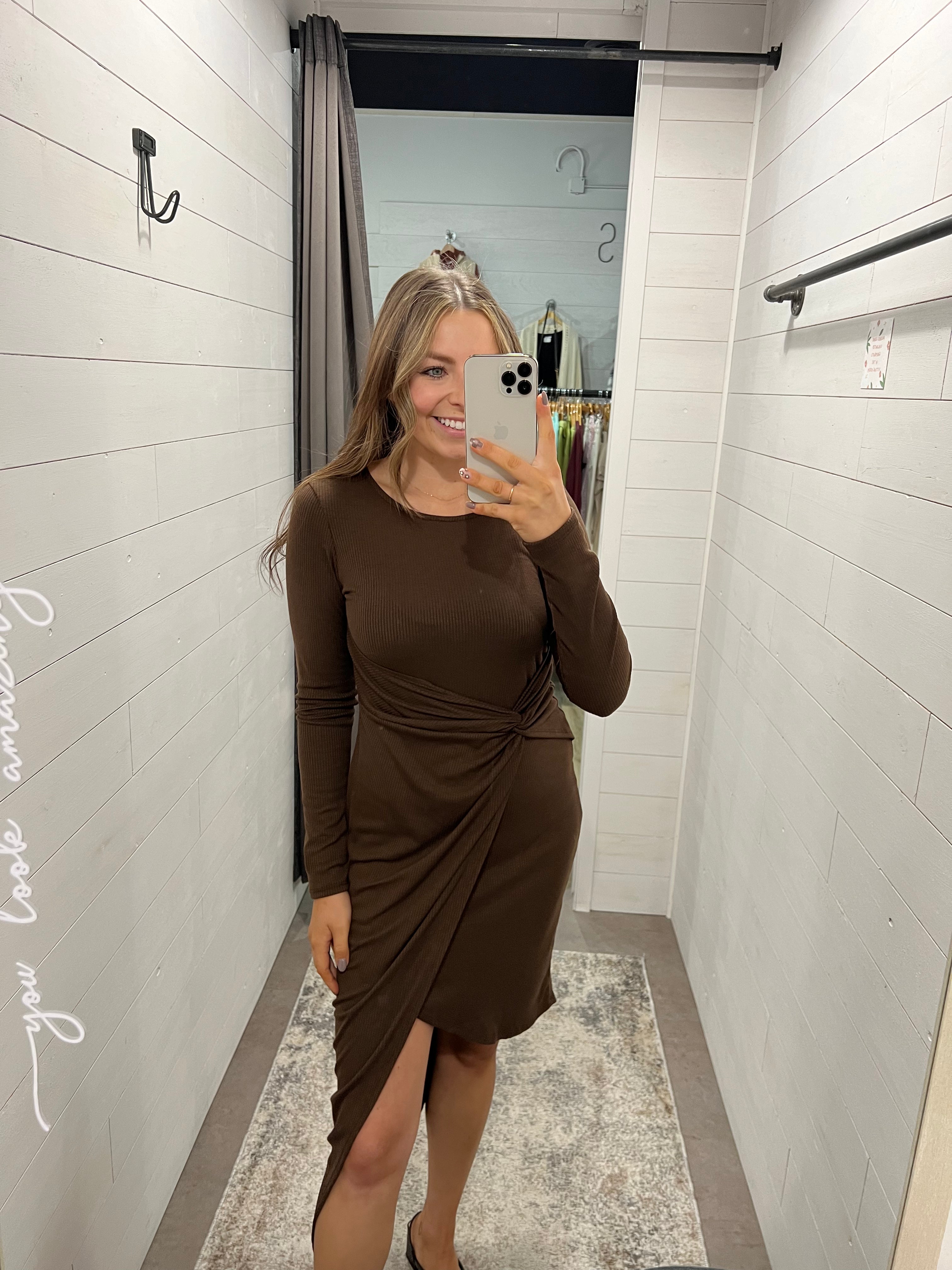 Brown Asymmetrical Midi Dress