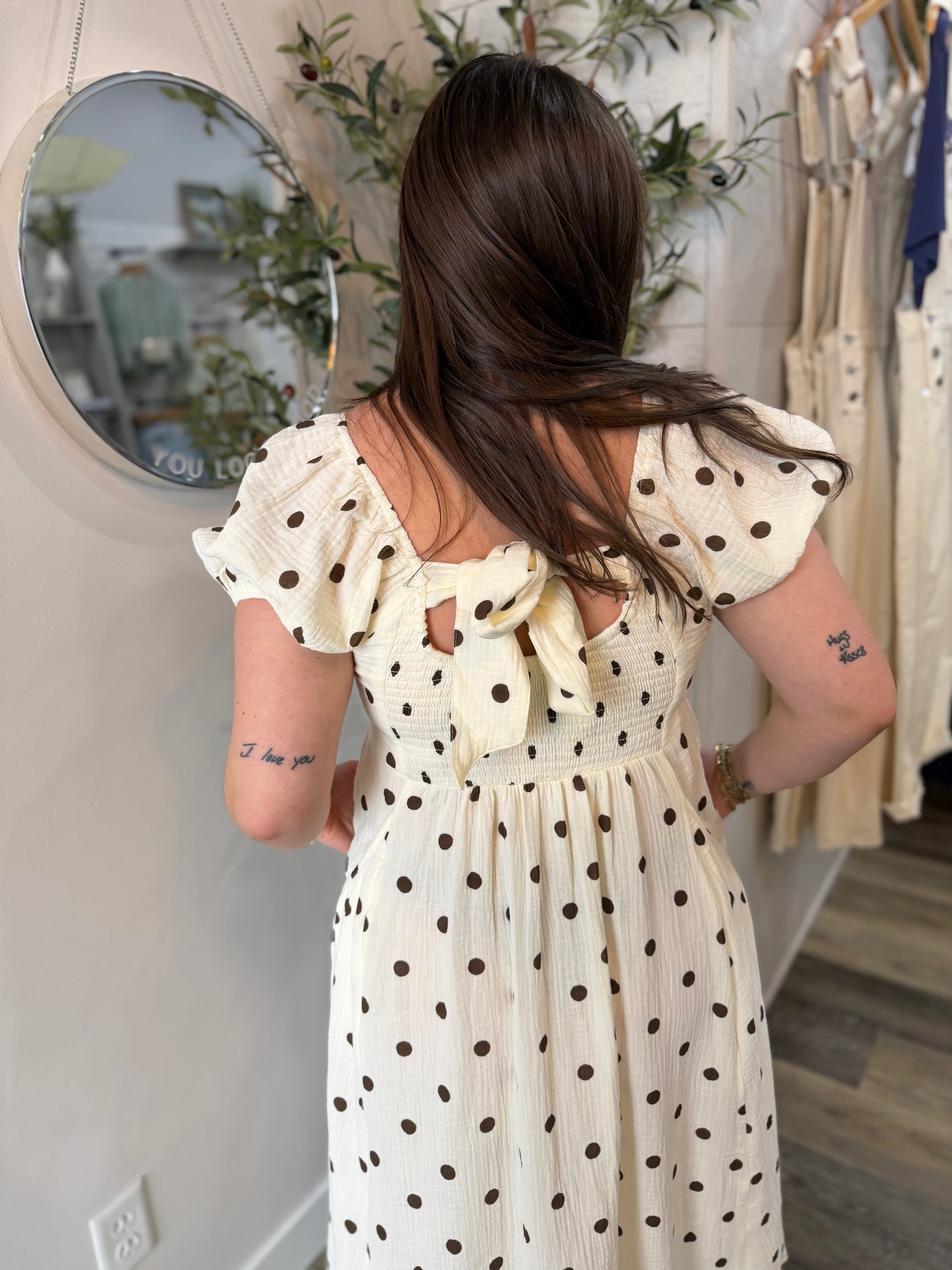 Cream Dot Print Midi Dress