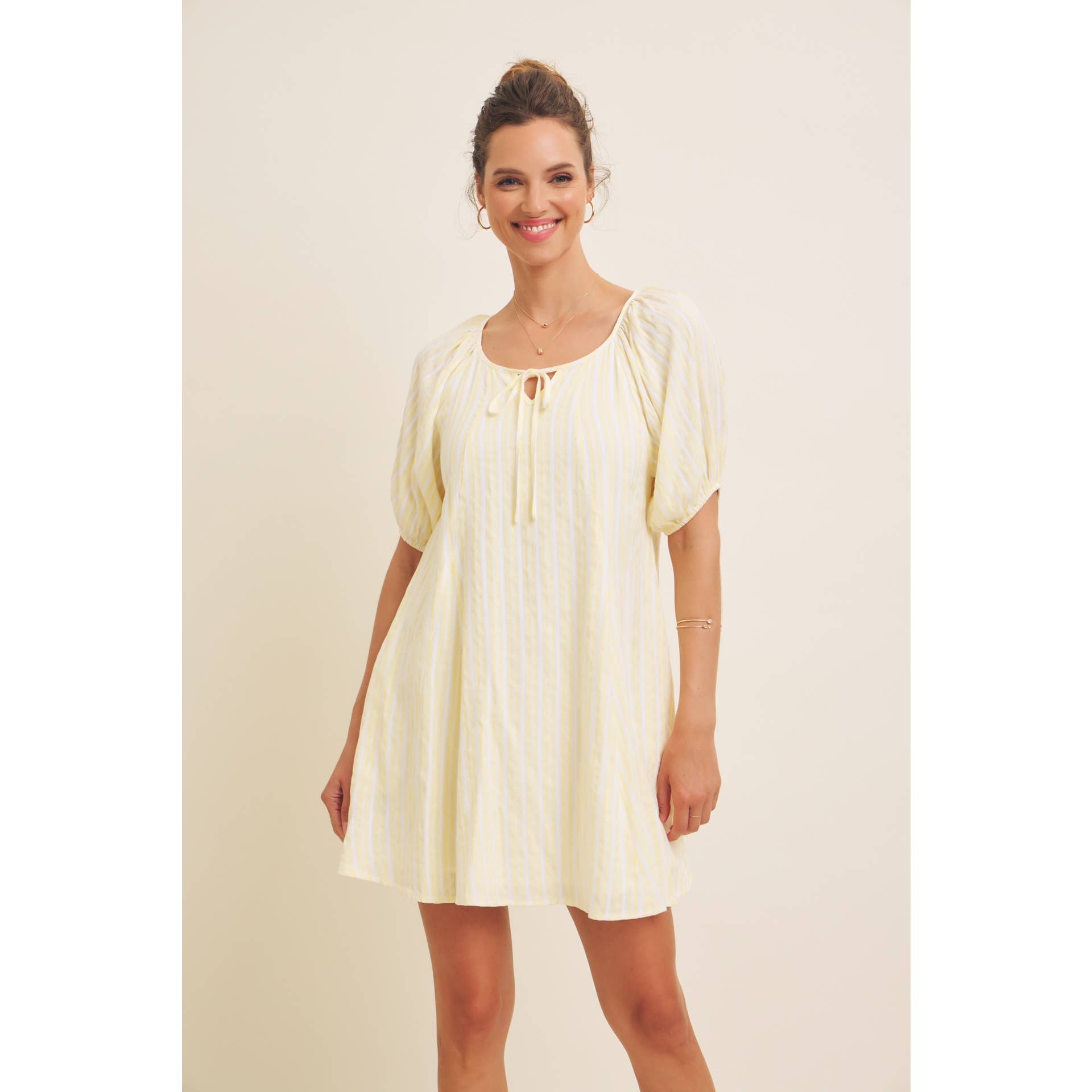 Lemon Textured Stripe Flare Dress