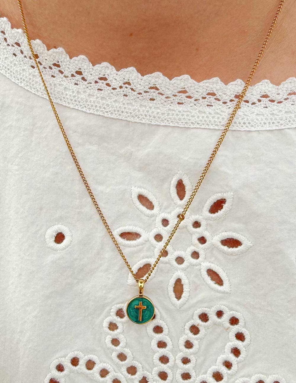 Emerald Agape Cross Pendant Necklace