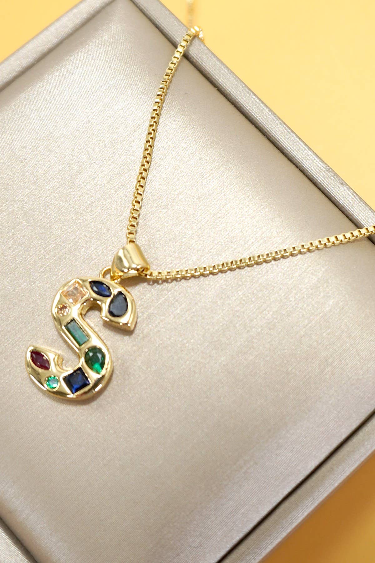 Multi Color Initial Rhinestone Necklace