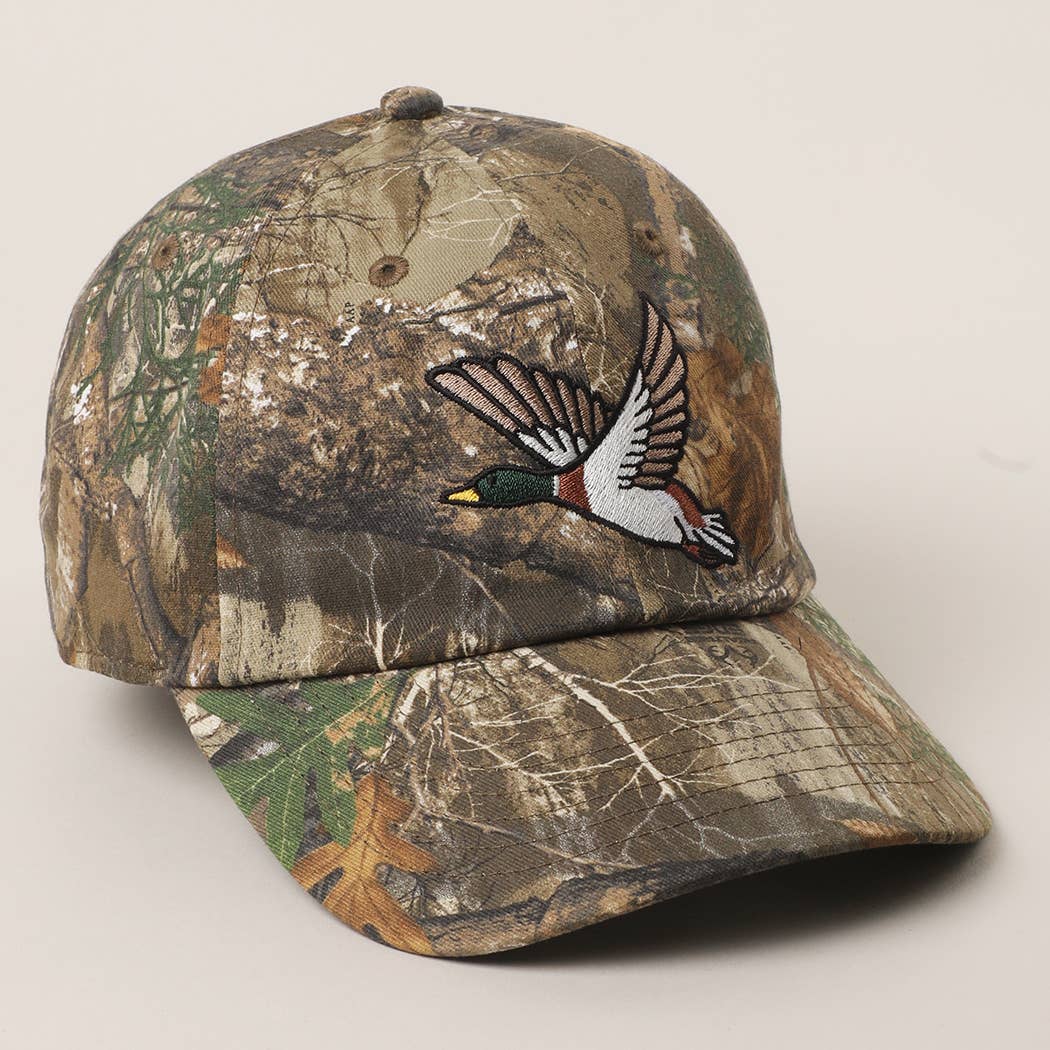 Flying Mallard Embroidered Cap with Leaf Print