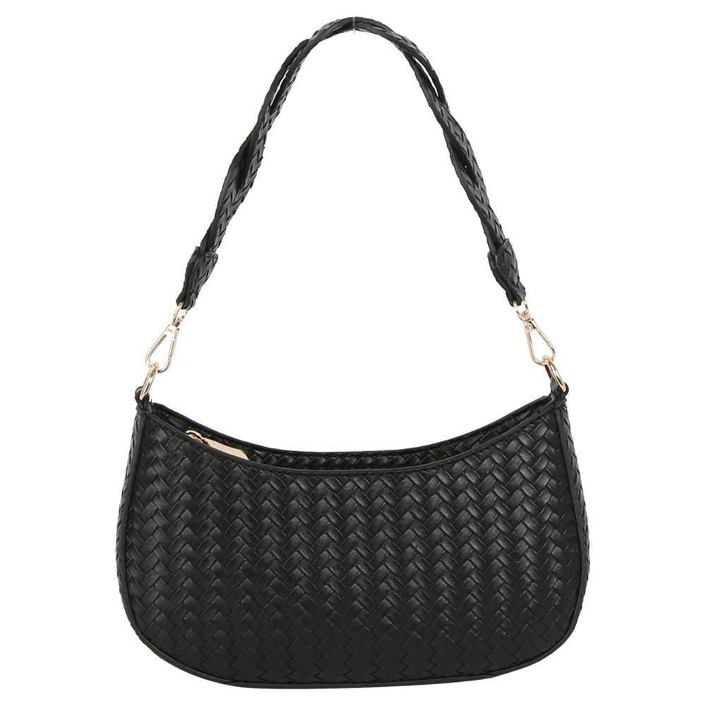 Black Twisted Handle Woven Shoulder Bag