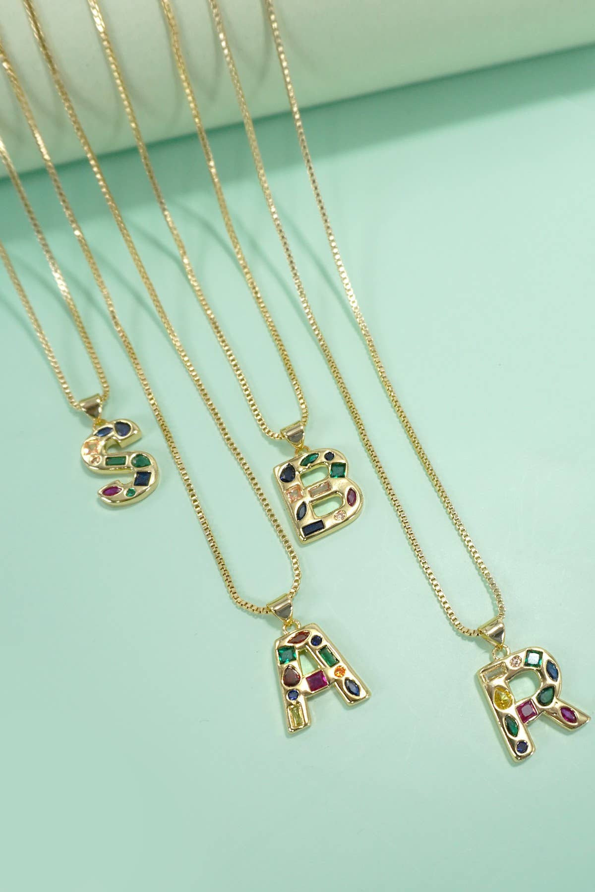 Multi Color Initial Rhinestone Necklace