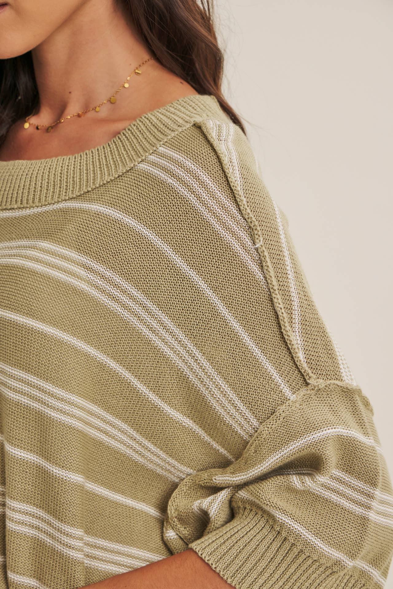 Olive Stripe Drop Shoulder Sweater