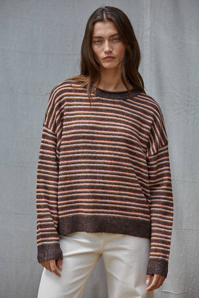 Chocolate Multi Color Striped Long Sleeve Sweater