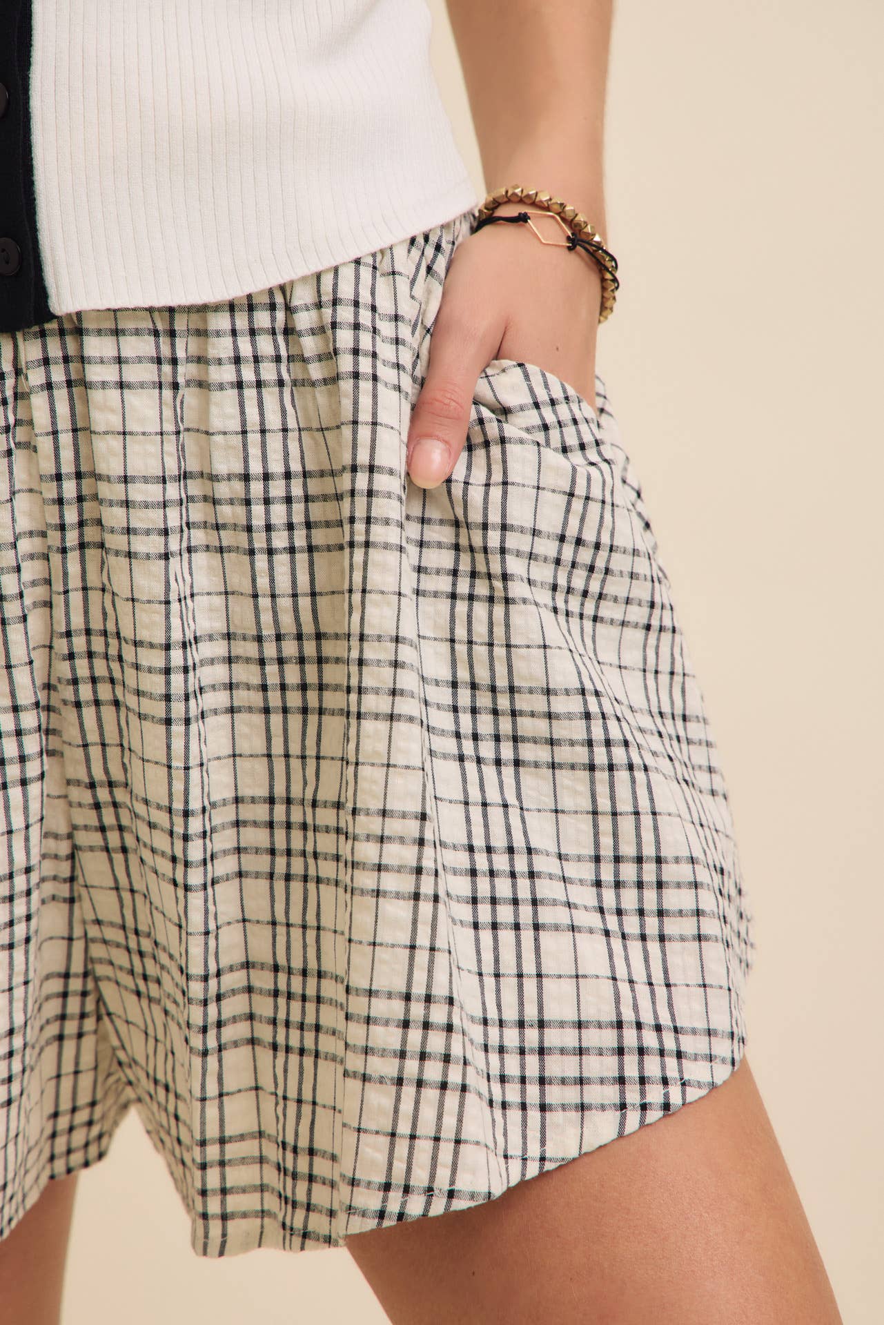 Black Check Plaid Flowy Shorts - FINAL SALE