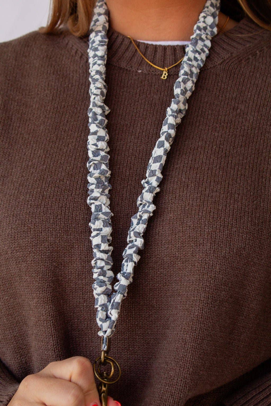 Grey Checkered Lanyard