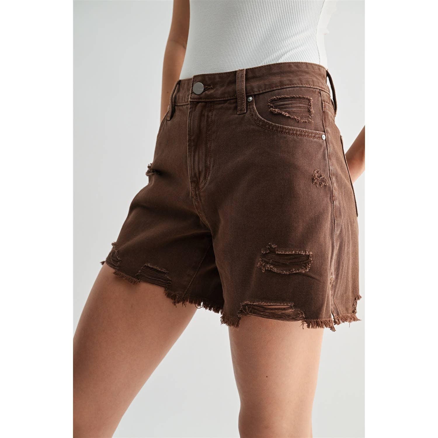 Brown Boyfriend Midi Shorts