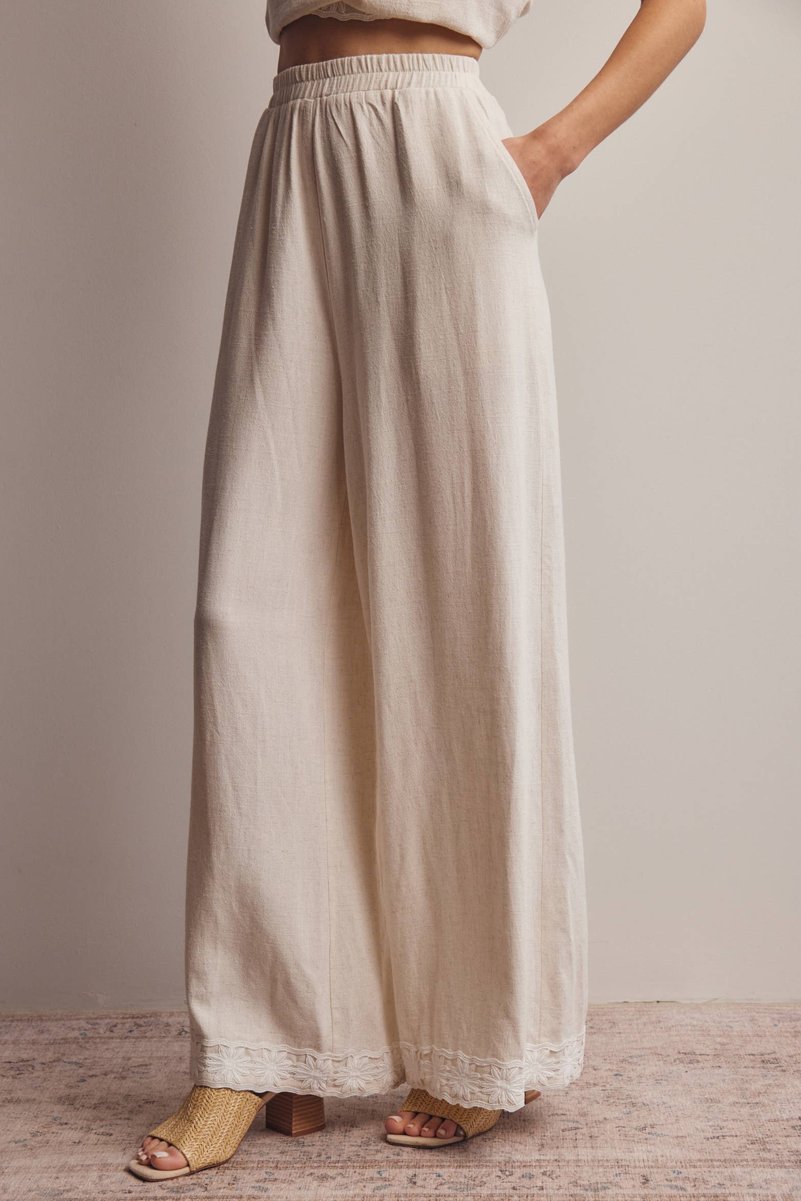 Embroidered Wide Leg Pants