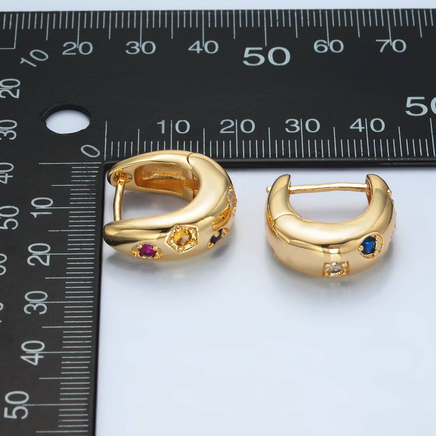 24K Gold Filled Multicolor Geometric Huggies