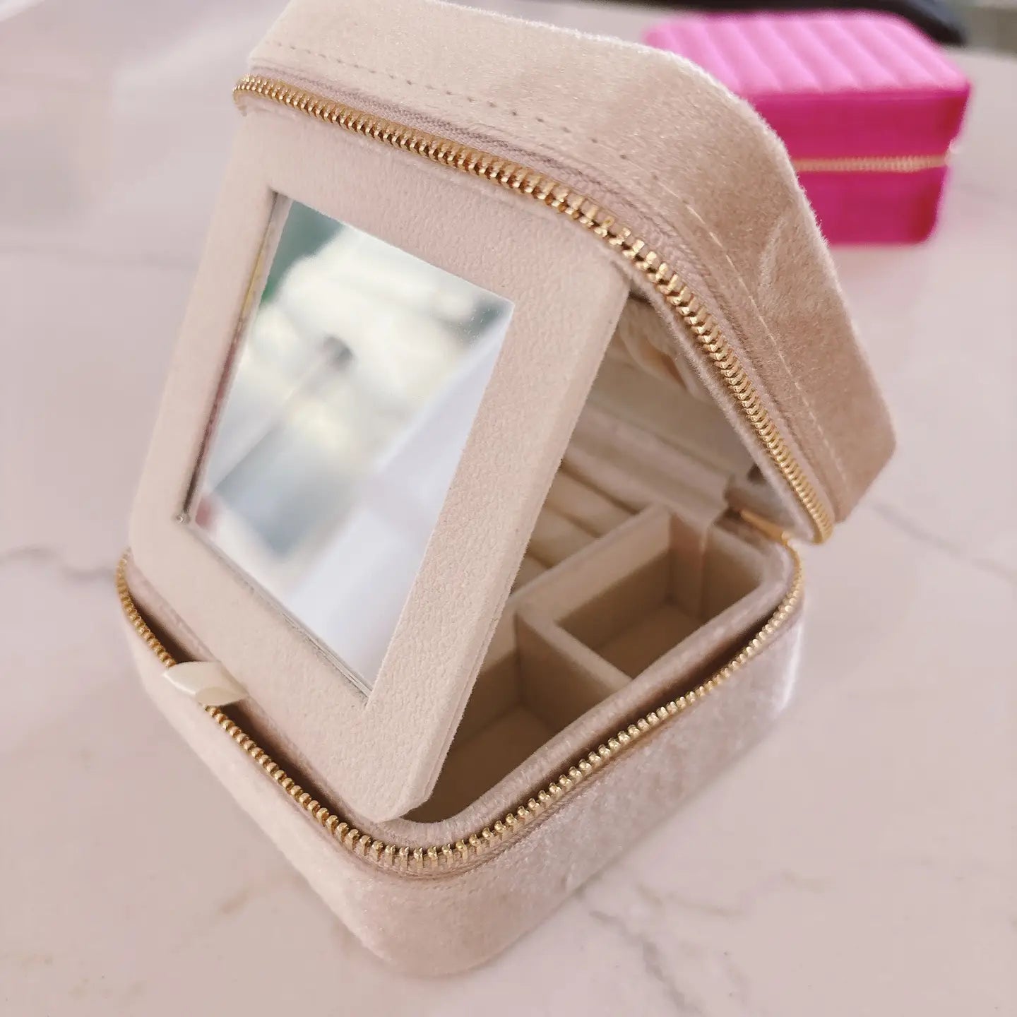 Beige Velvet Jewelry Box