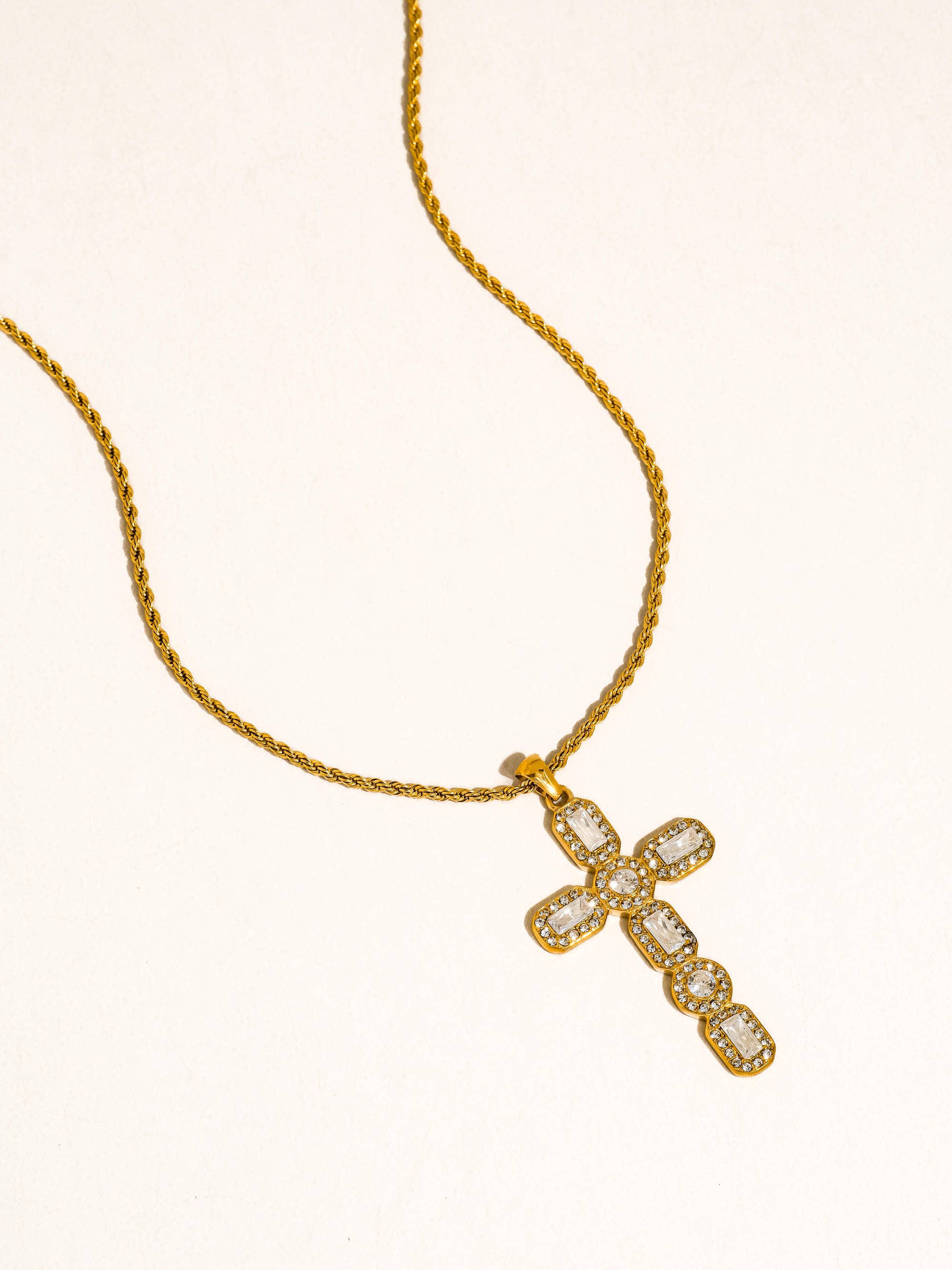 Belrose 18K Gold Non-Tarnish CZ Cross Necklace