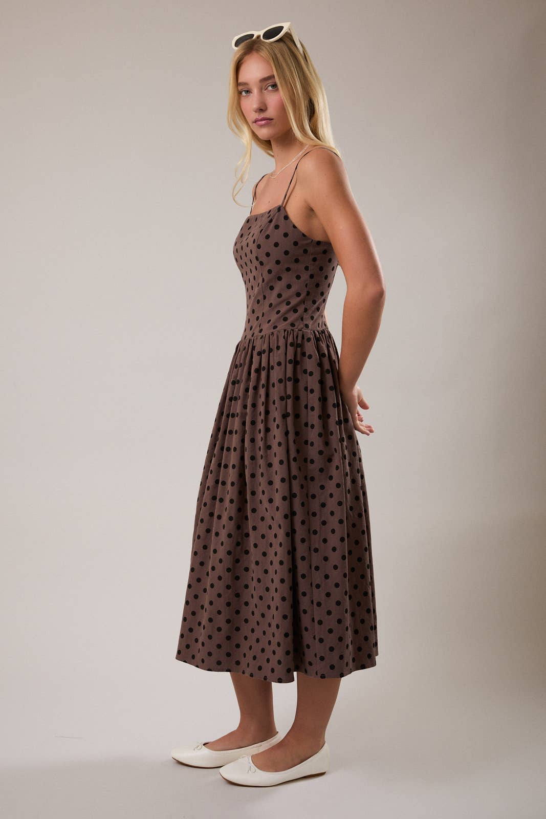 Brown and Black Dot Midi Dress