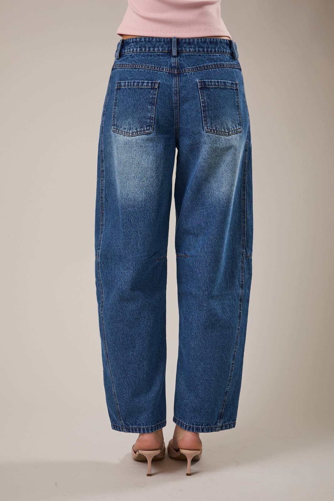 Dark Wash Mid Rise Barrel Jeans