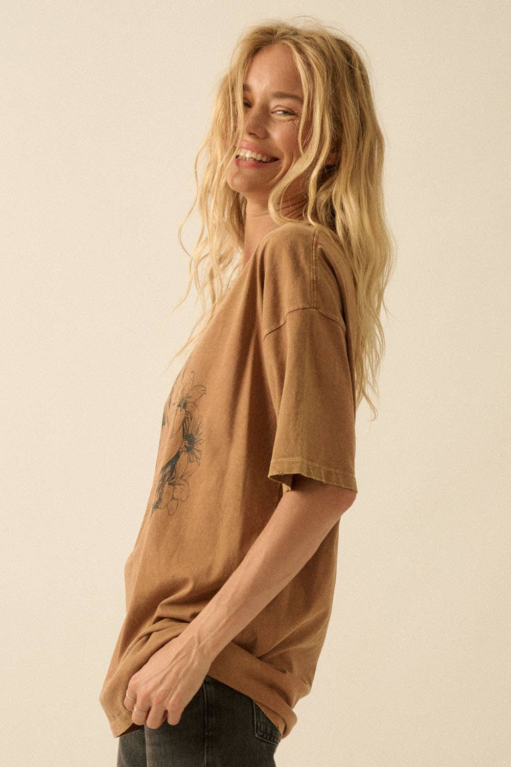 Horses and Flowers Oversize Graphic Tee
