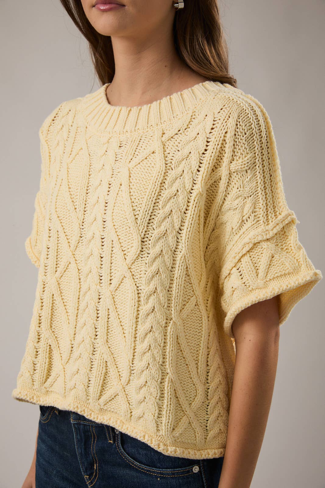 Yellow Knit Short Sleeve Sweater