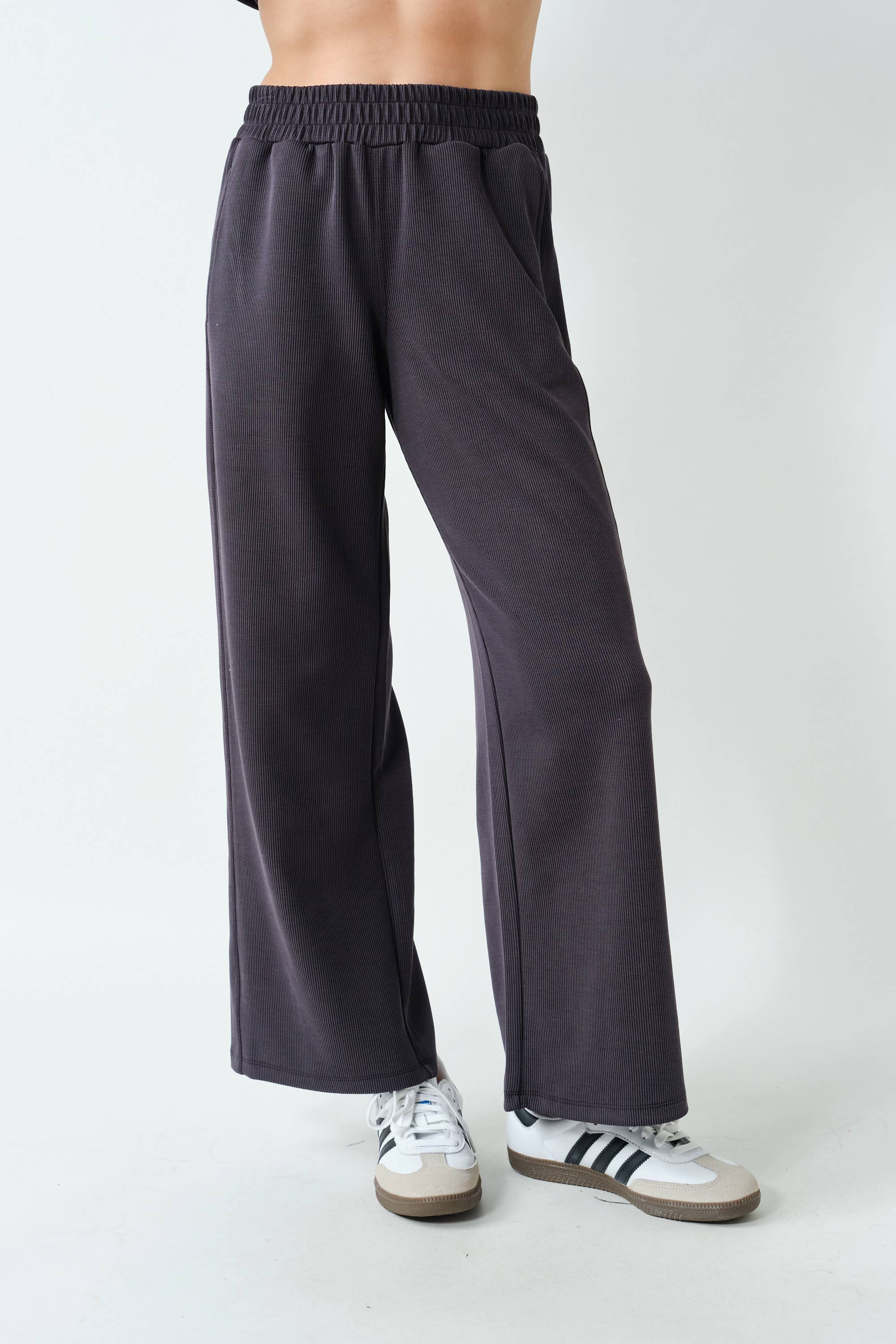 Black Sand Wash Rib Wide-Leg Pants
