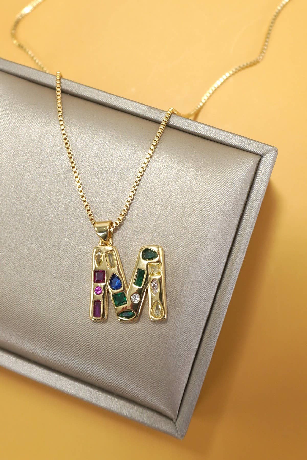 Multi Color Initial Rhinestone Necklace