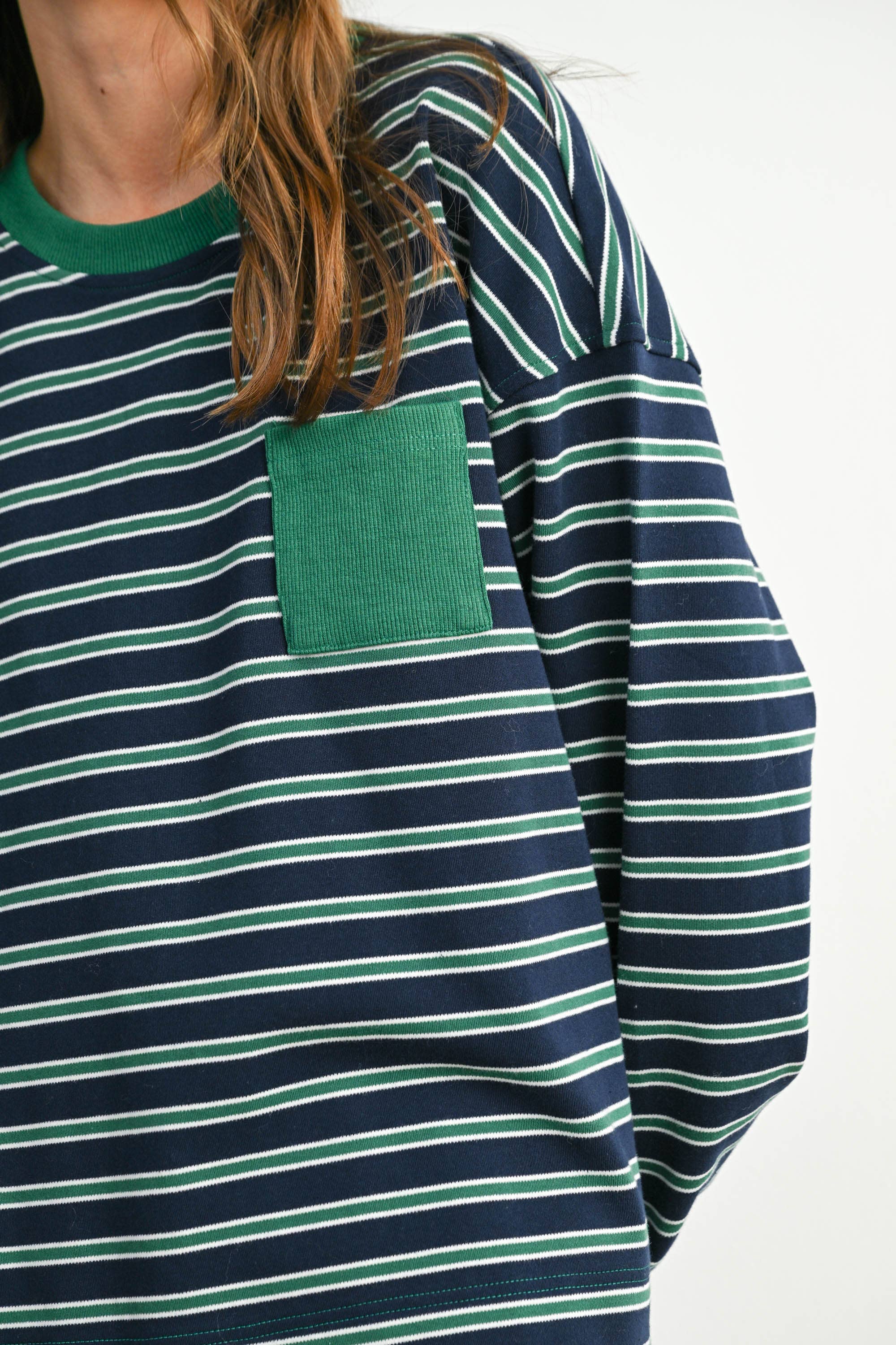 Green Striped Crew Neck Long Sleeve Top - FINAL SALE