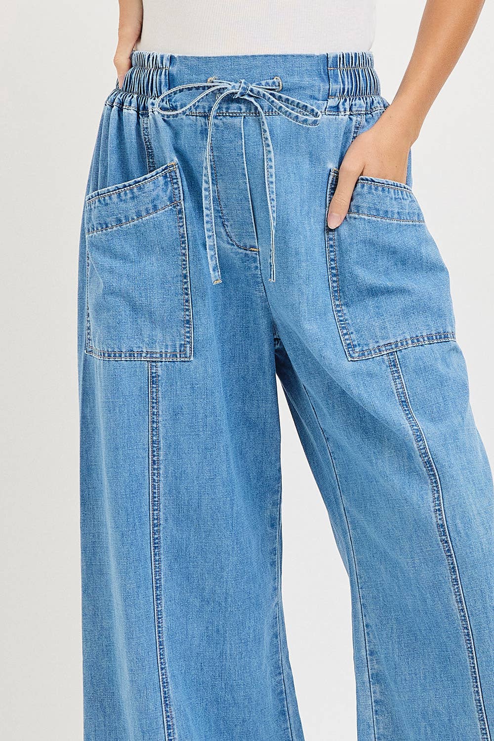 Denim Pull On Wide Leg Pants