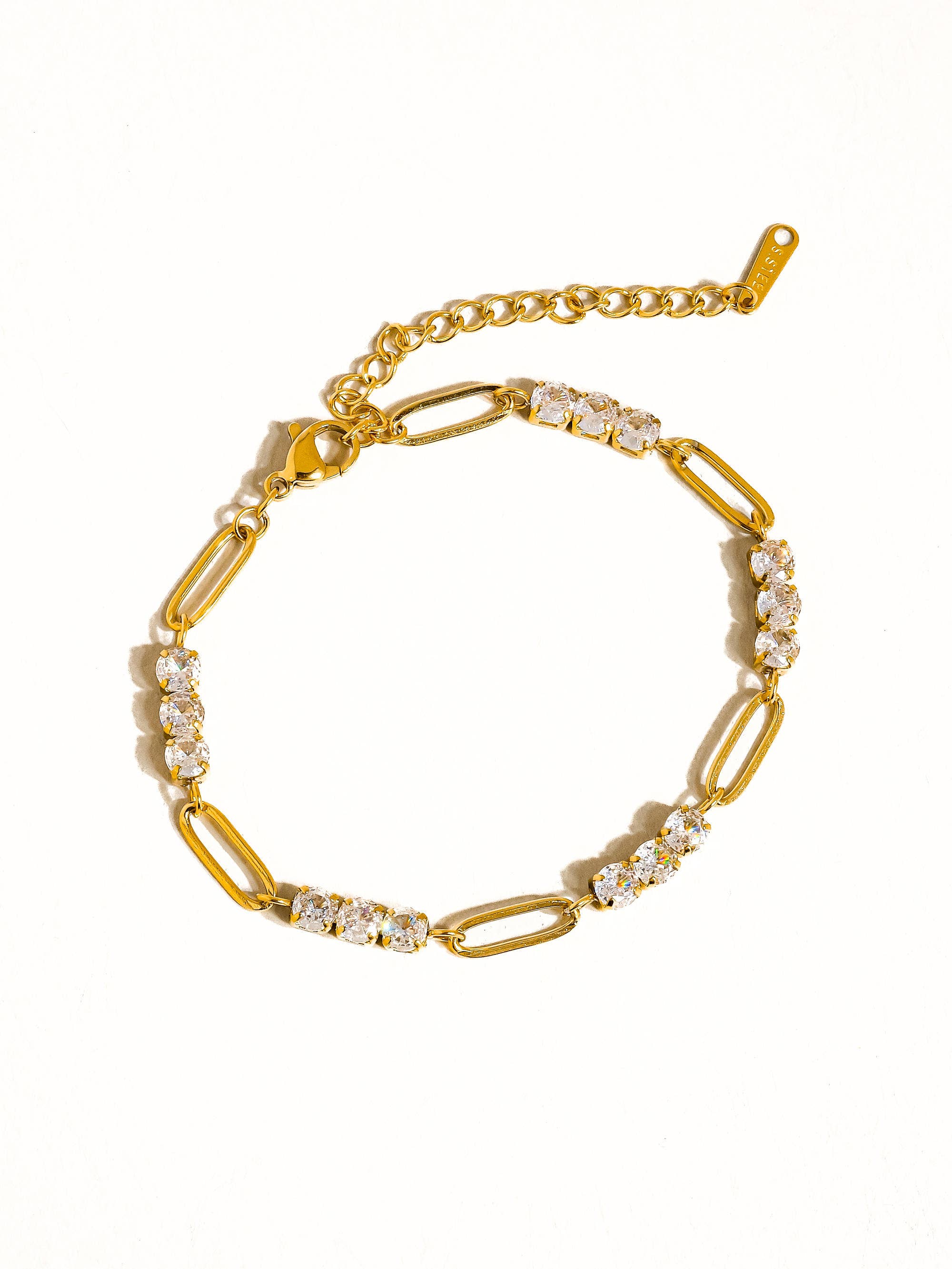 18K Gold Non-Tarnish Rhinestone Chain Bracelet