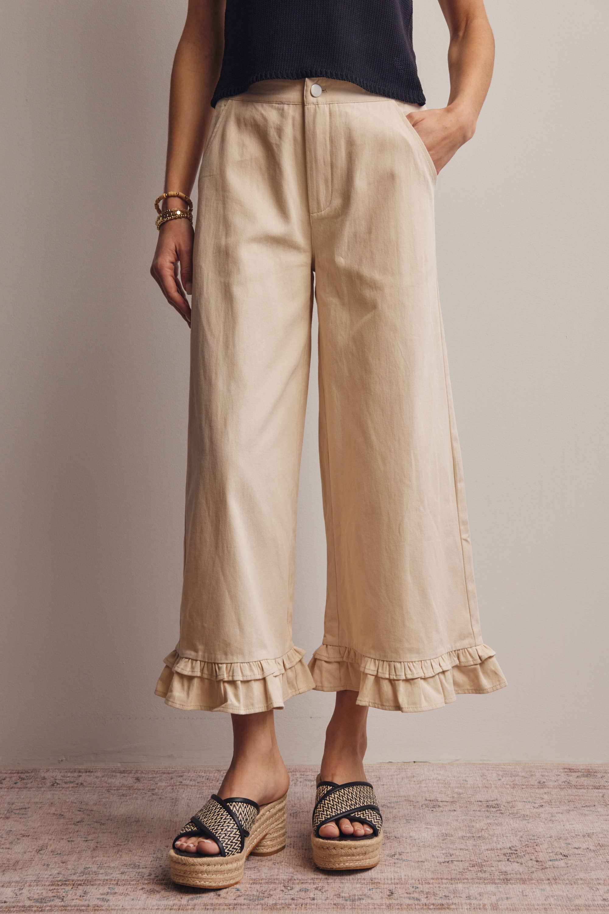 Ruffle Hem Wide-Leg Pants - FINAL SALE