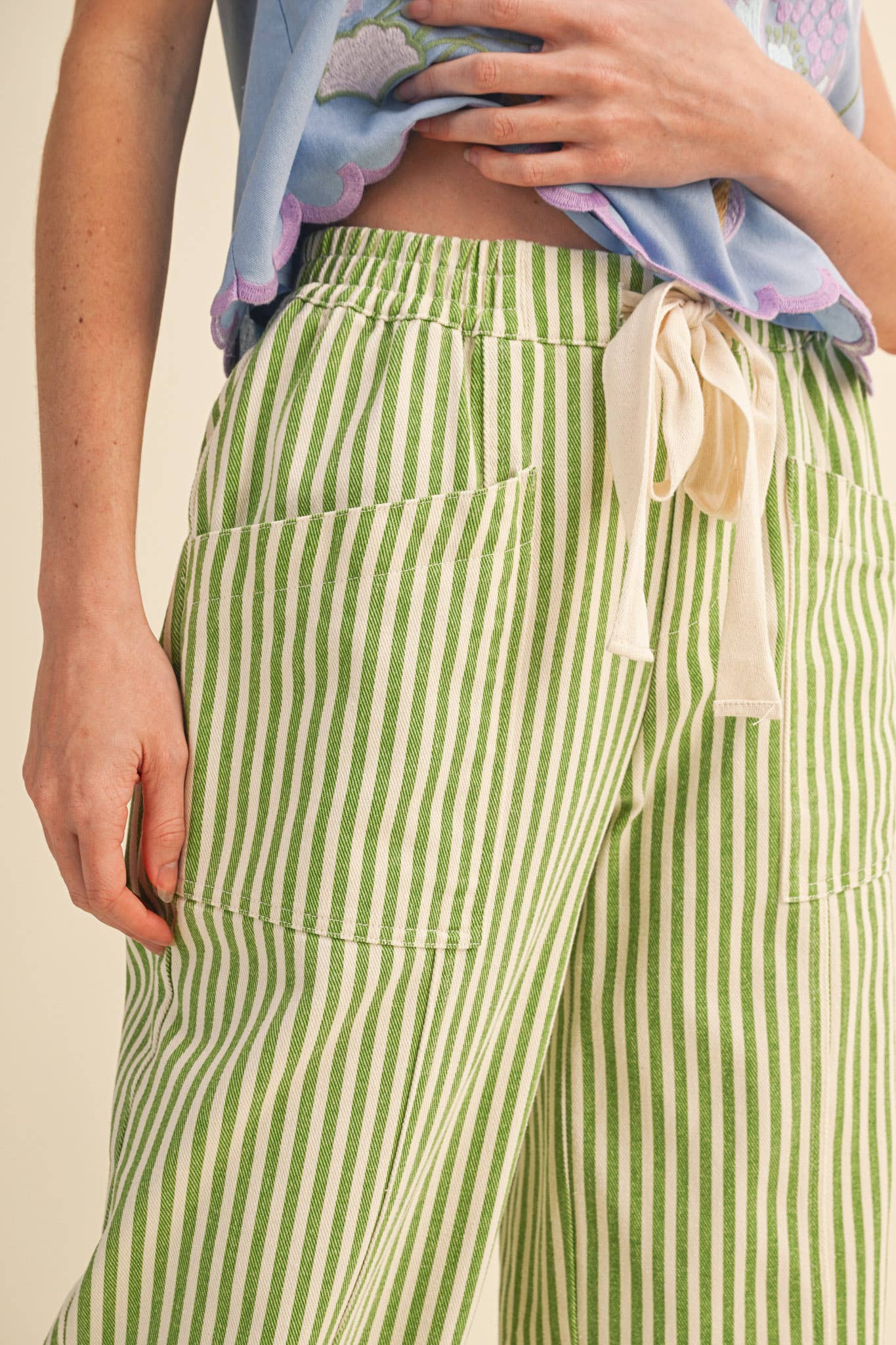 Sage Stripe Wide Leg Pants