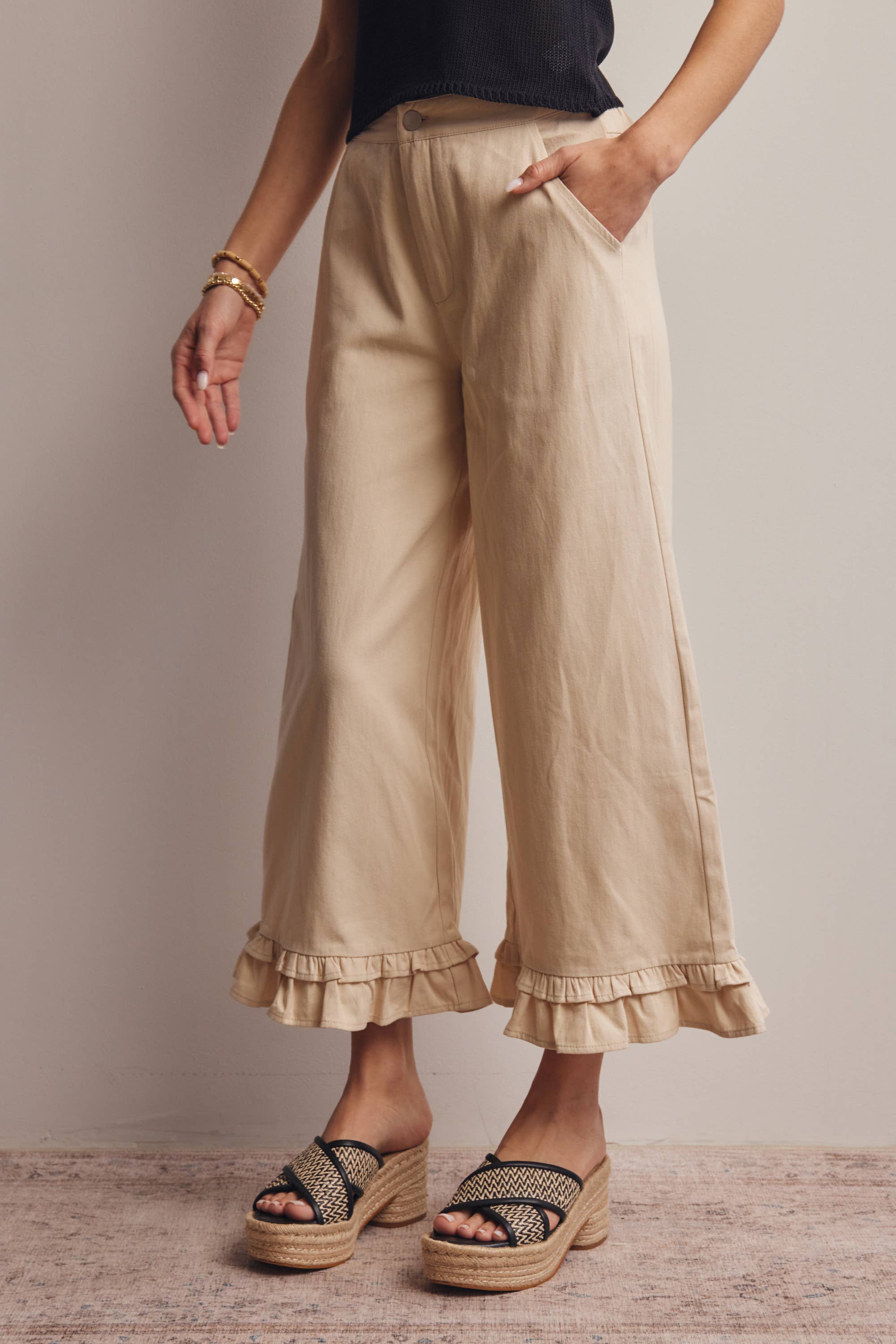 Ruffle Hem Wide-Leg Pants - FINAL SALE