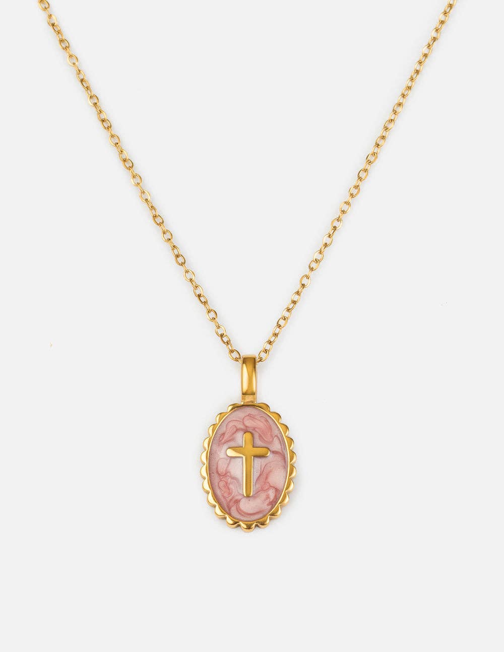 Vintage Rose Enamel Cross Link Necklace
