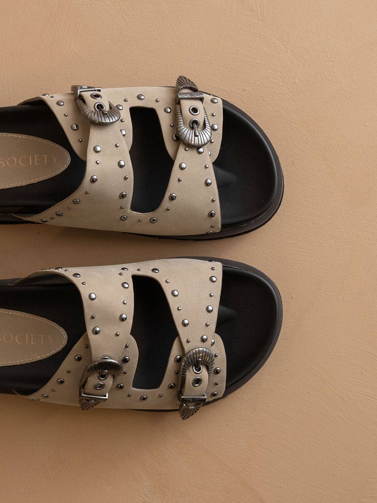 Taupe Double Western Buckle Slides