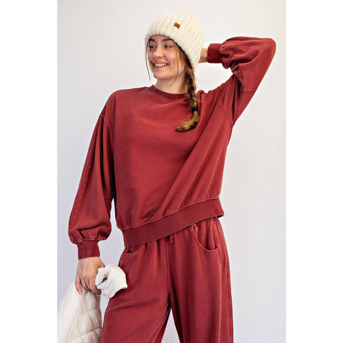 Crimson Mineral Washed Pullover