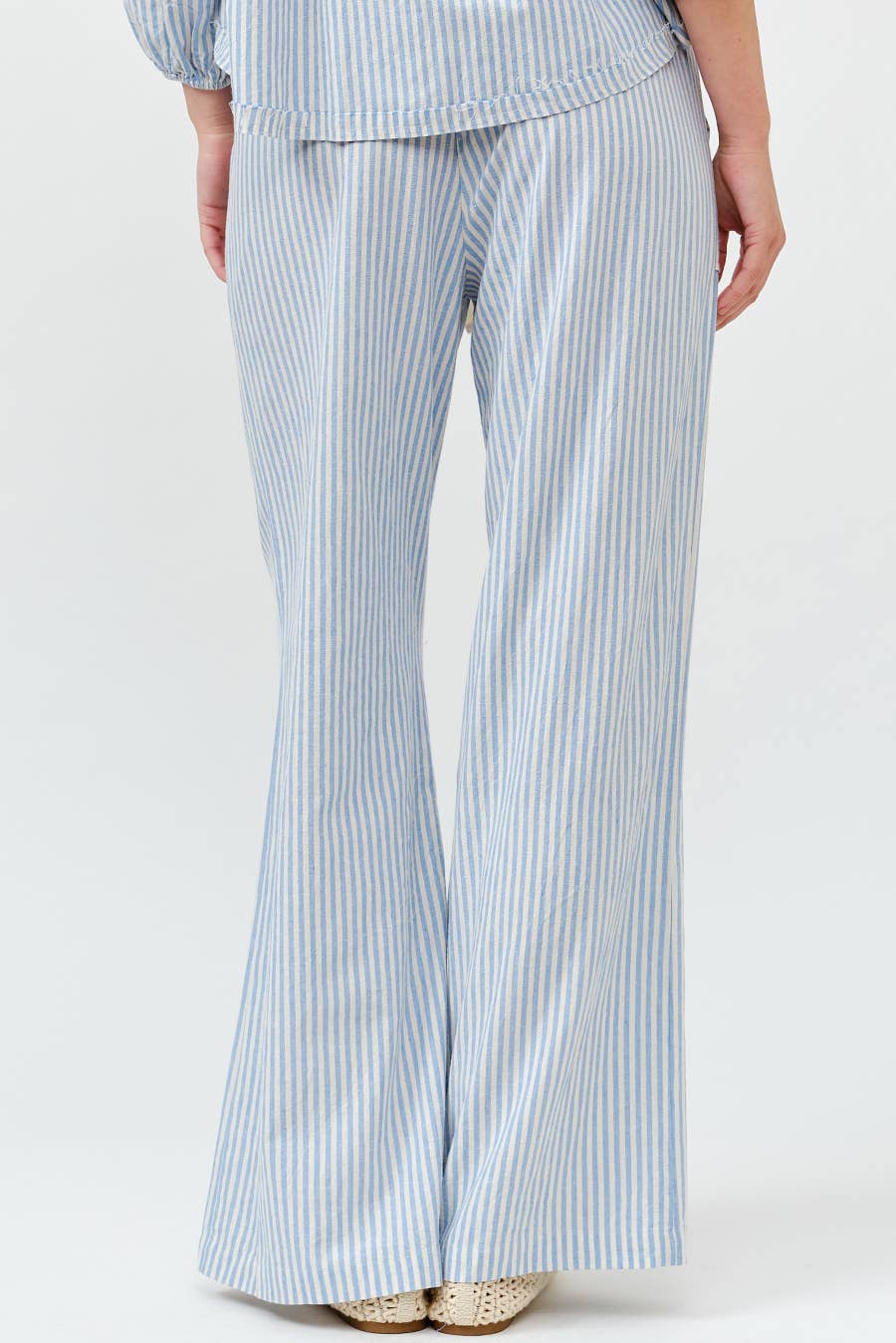 Blue Striped Wide Linen Pants