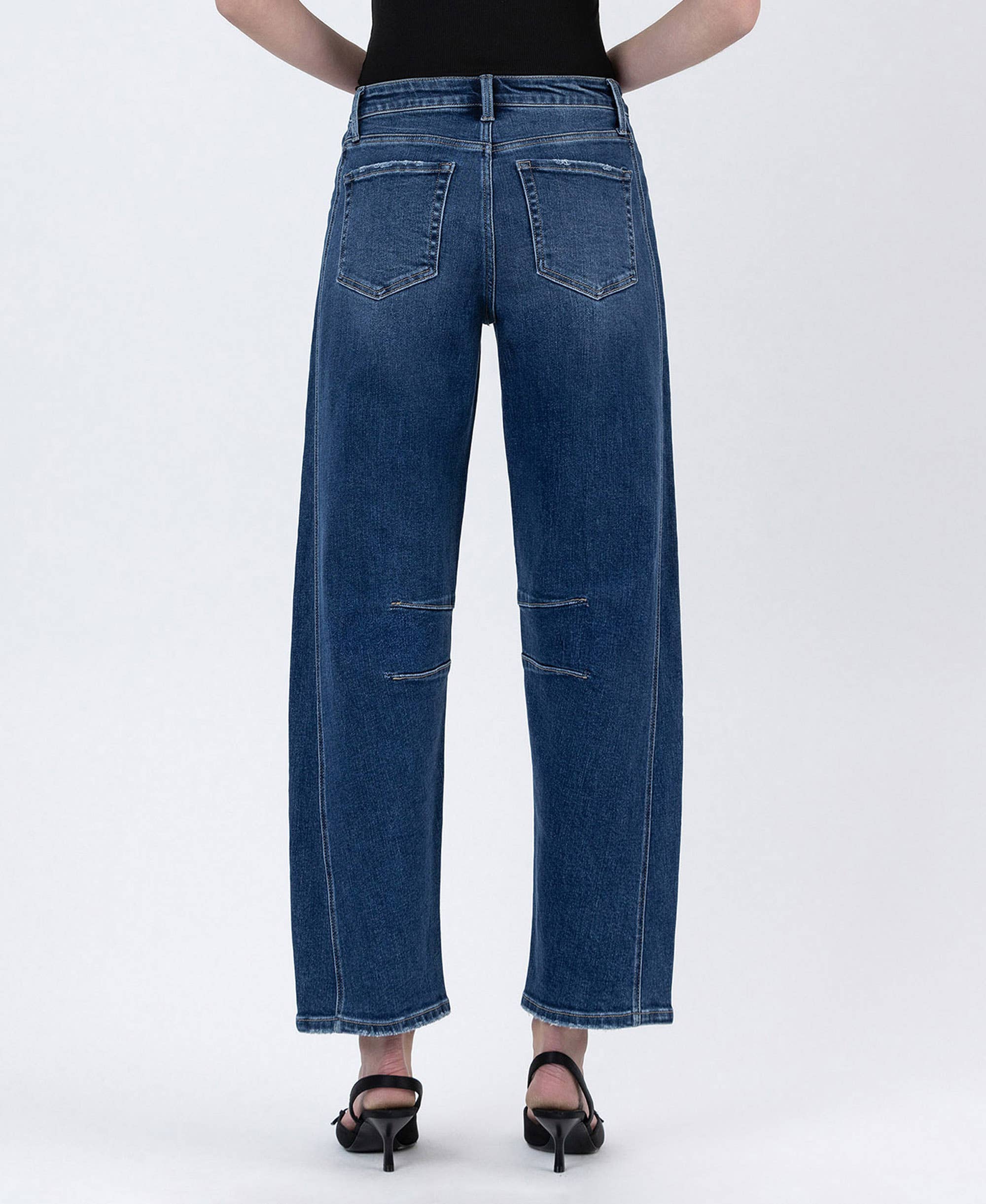 Dark Wash High Rise Barrel Jeans