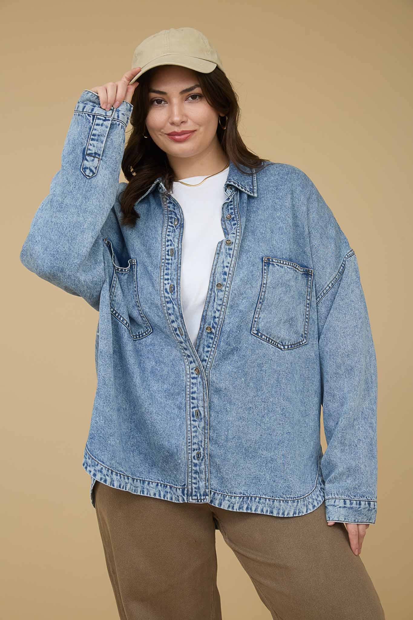 Plus Chambray Button Down Top