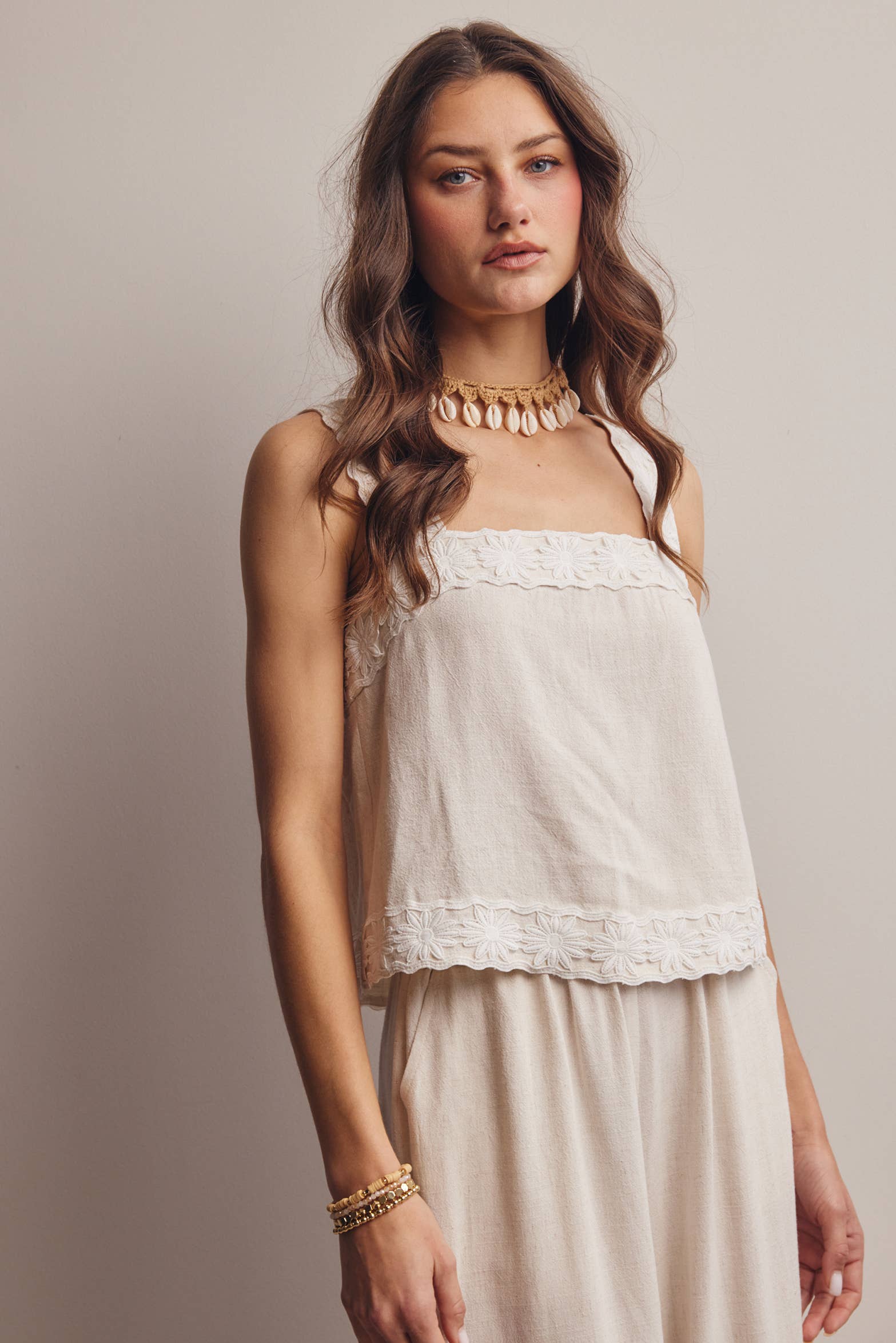 Embroidered Square-Neck Tank